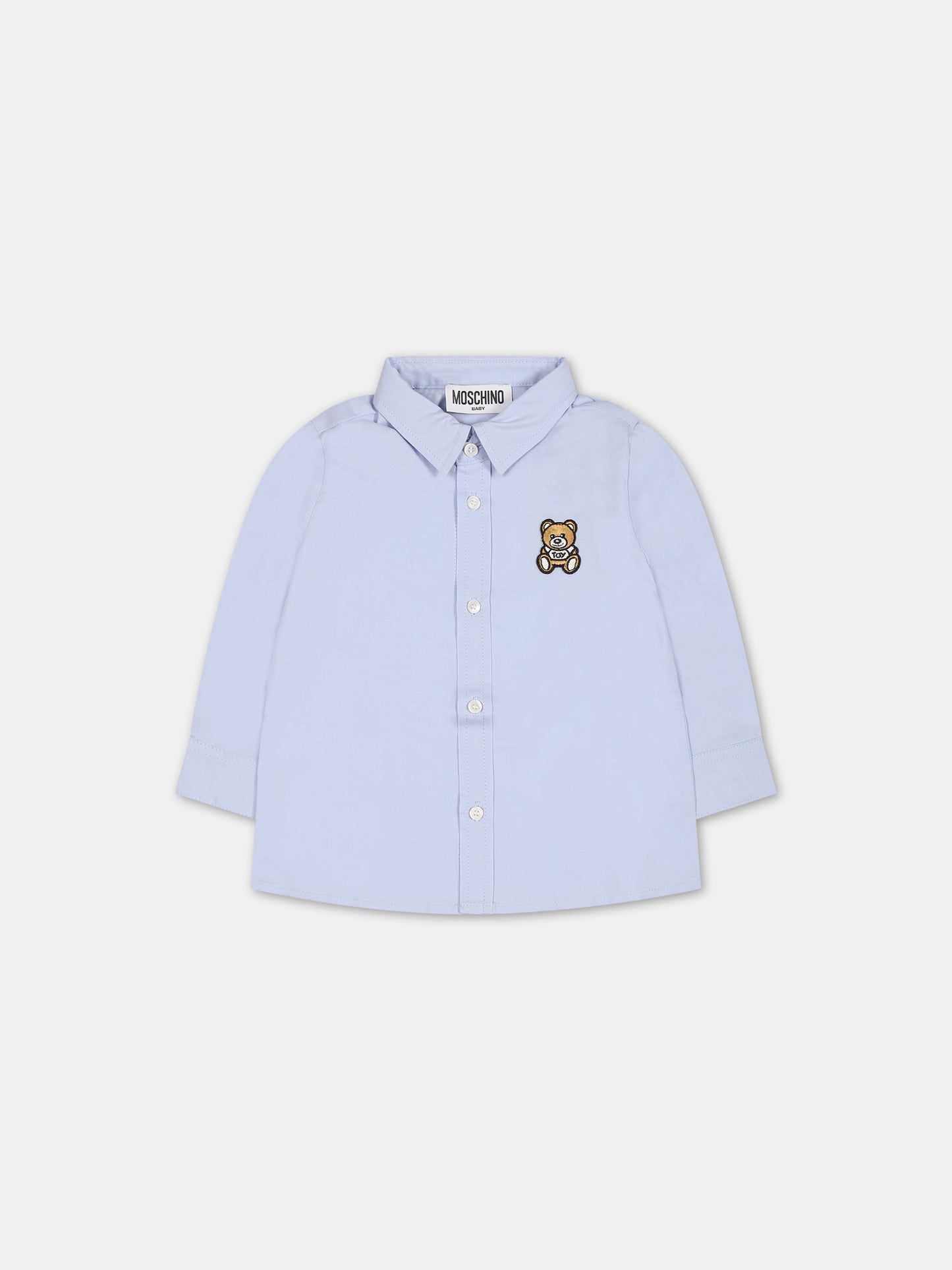 Camicia celeste per neonato con Teddy Bear,Moschino Kids,MSC002 LNE06 40093