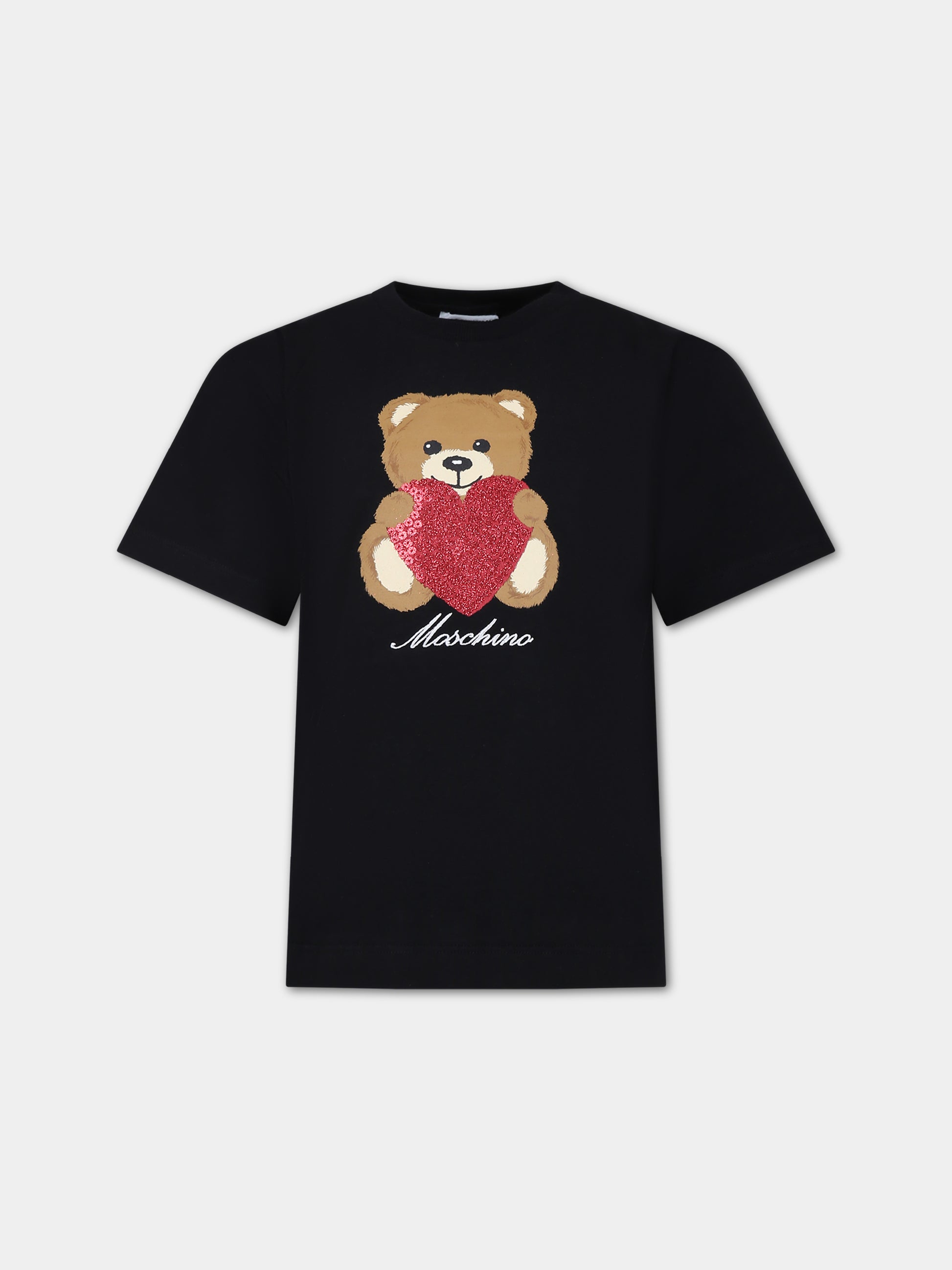 T-shirt bianca per neonata con Teddy Bear e logo,Moschino Kids,H4M02T LBA11 60100