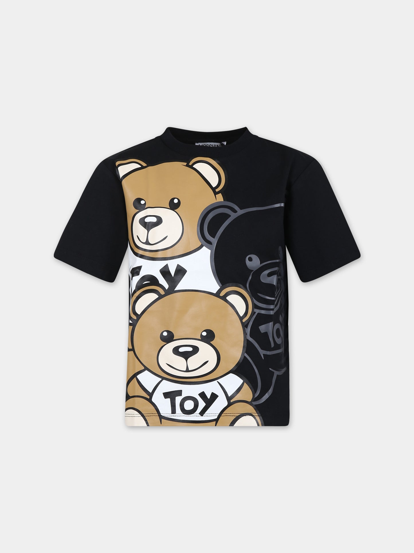 T-shirt nera per bambino con Teddy Bears,Moschino Kids,HQM03R LAA20 60100