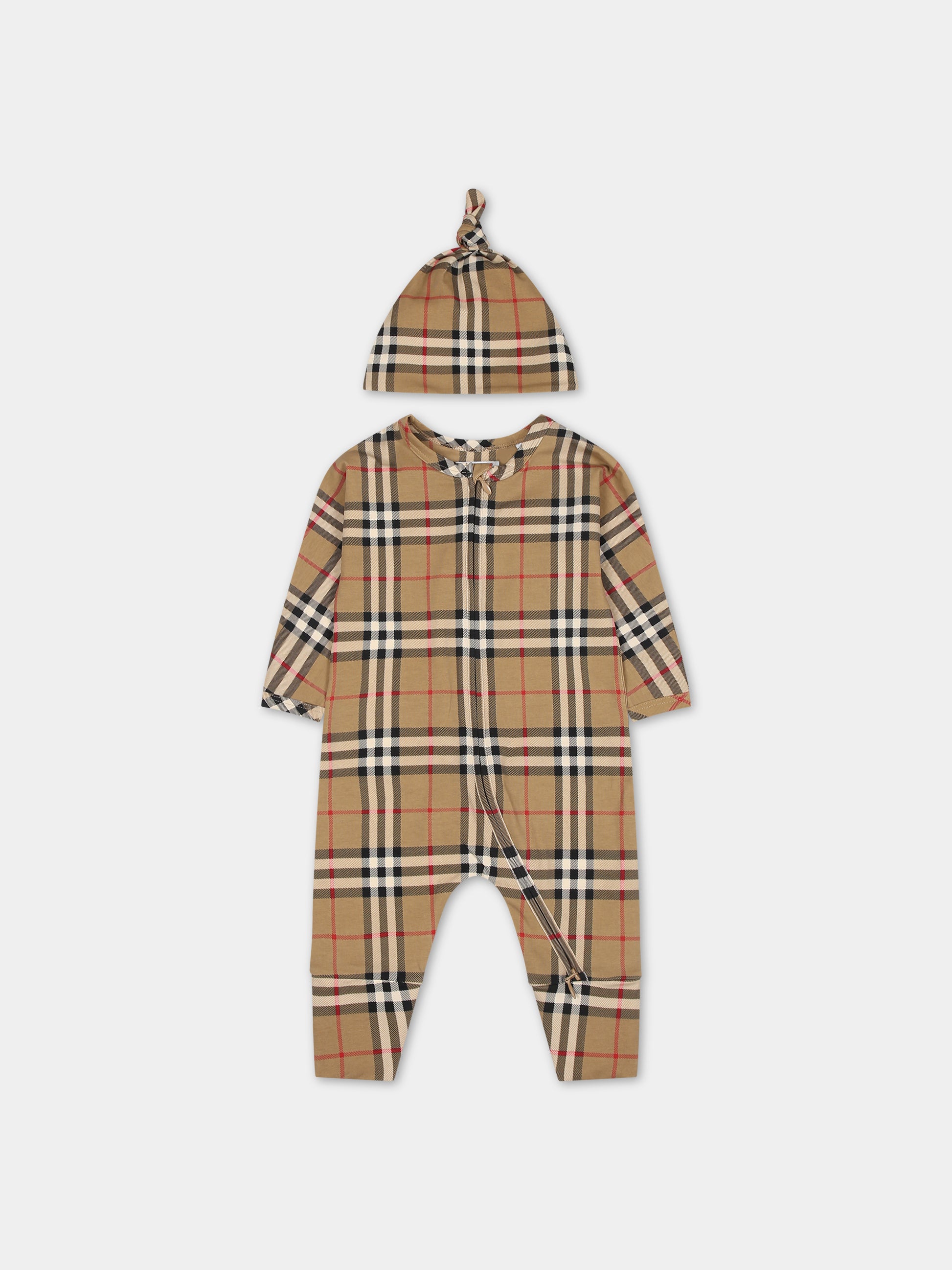 Set beige per neonati con l'iconico check vintage,Burberry Kids,8070270