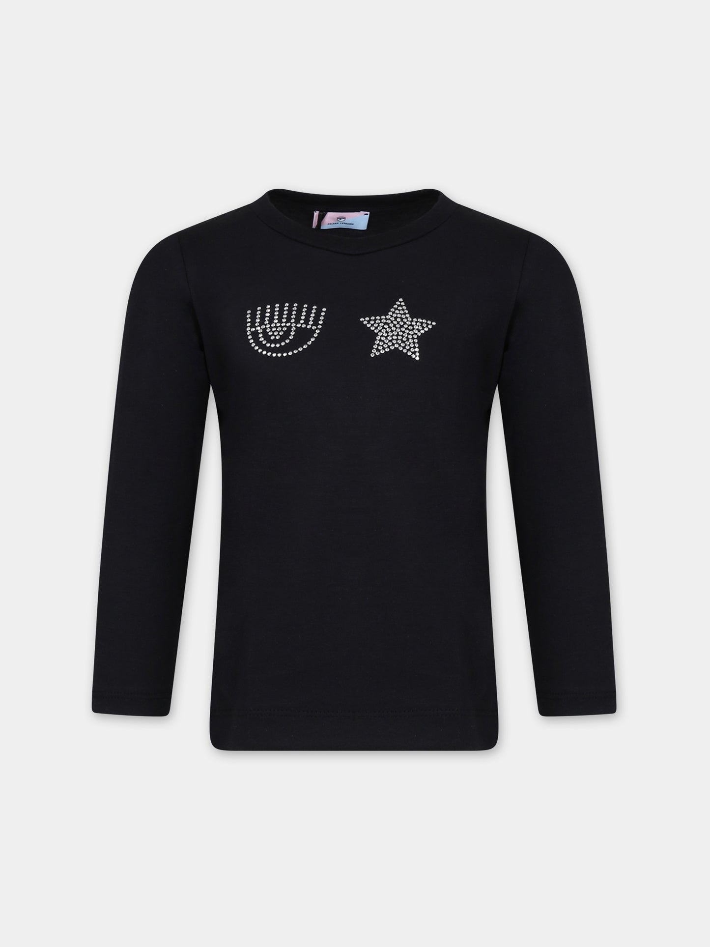 T-shirt nera per bambina con eyestar,Chiara Ferragni Collection,51B620 2206 0050