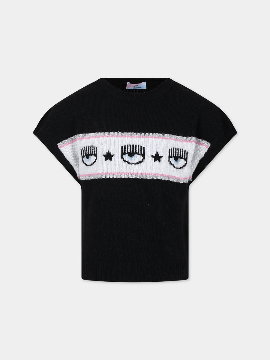 Gilet nero per bambina con eyestar,Chiara Ferragni Collection,59B300 2050 0050