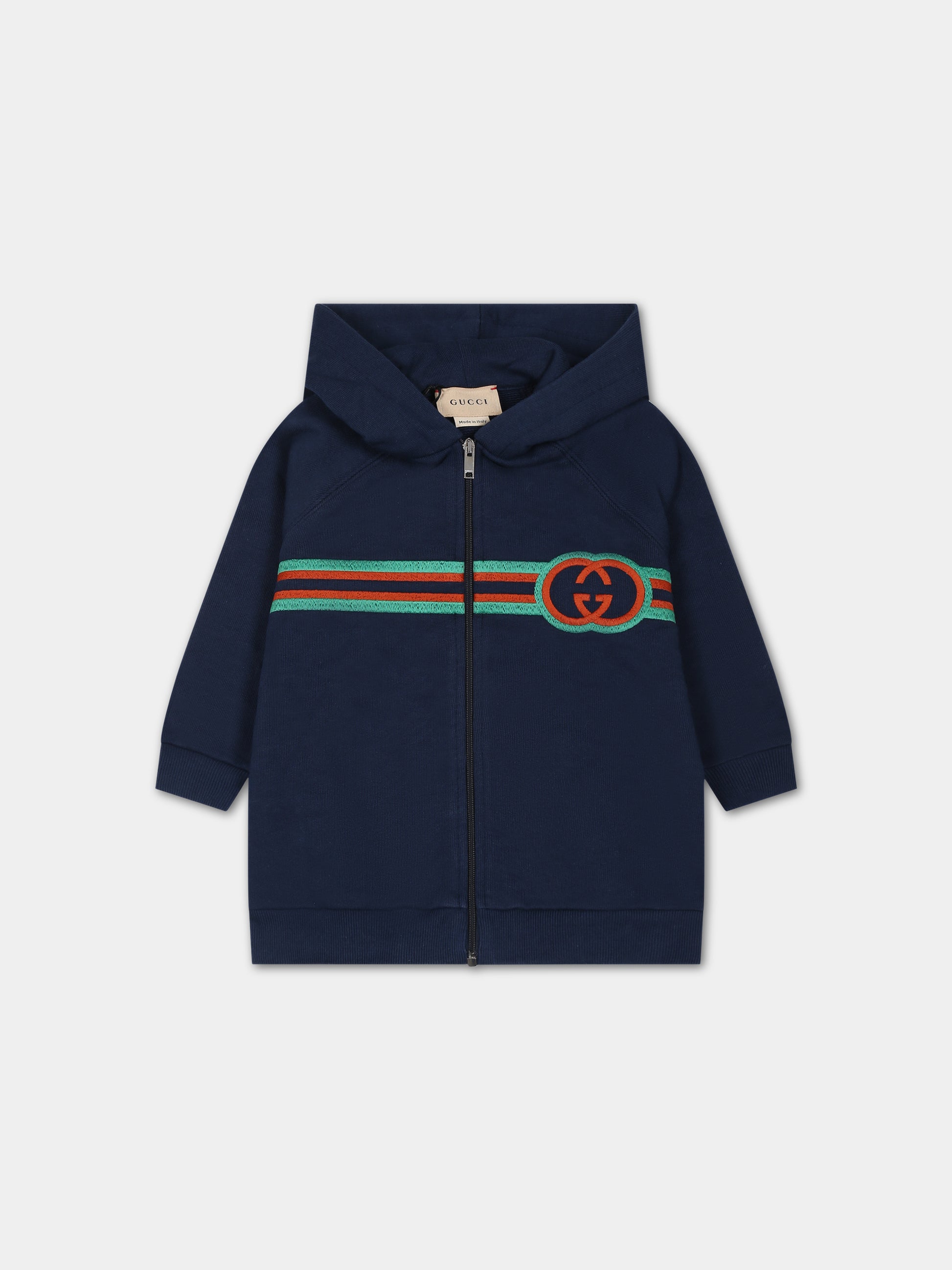 Felpa blu per neonato con incrocio GG,Gucci Kids,744047 XJFKZ 4696