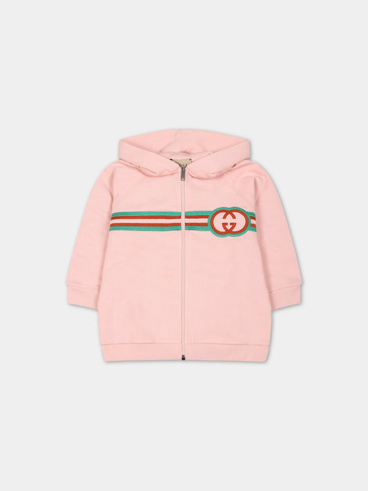 Felpa rosa per neonata con incrocio GG,Gucci Kids,744047 XJFKZ 5658