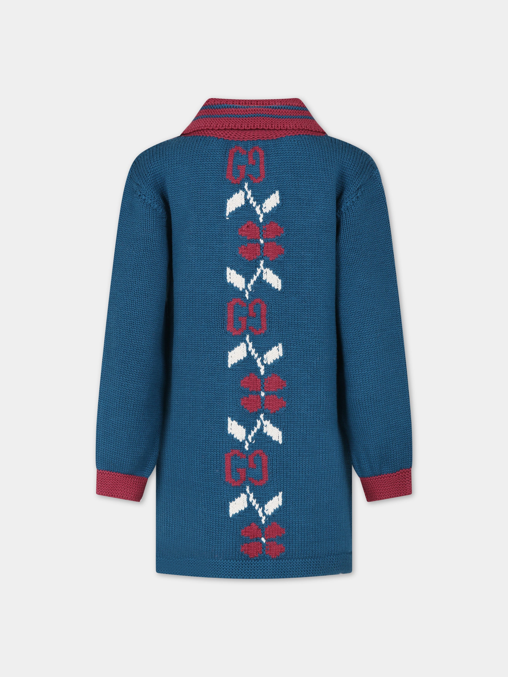 Cardigan blu per bambina con ricamo logo,Gucci Kids,741470 XKDE5 4711