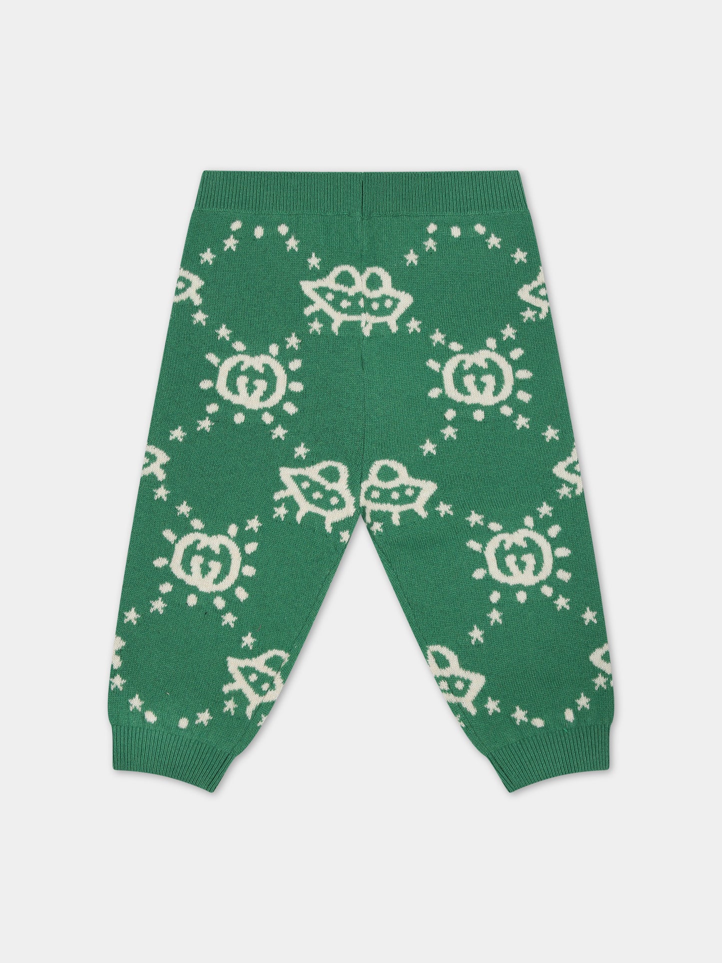 Pantaloni verdi con Ufo e GG per neonato,Gucci Kids,748121 XKDAD 3523