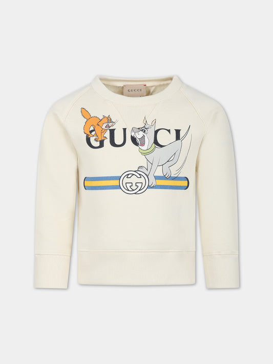 Felpa avorio per bambini con incrocio GG e animali,Gucci Kids,711682 XJFMM 9222