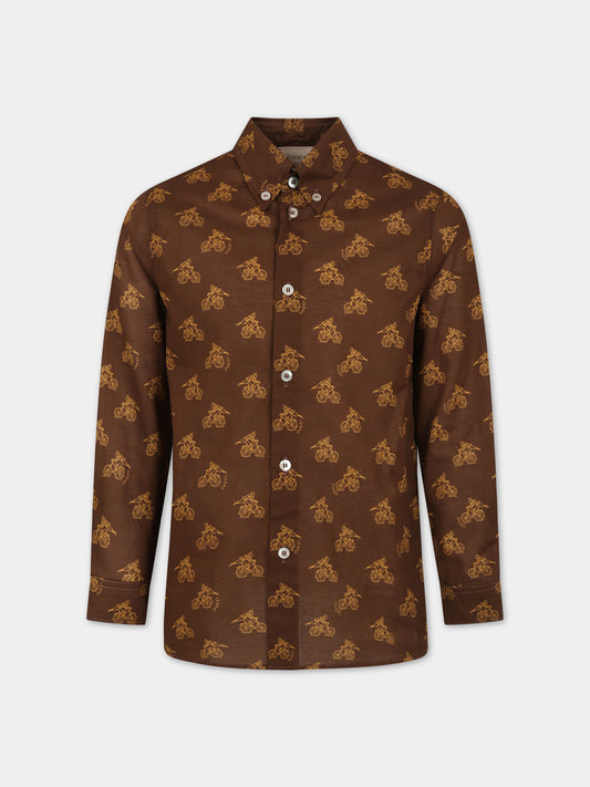 Camicia marrone per bambino  con logo all-over,Gucci Kids,747312 XWAYP 2229