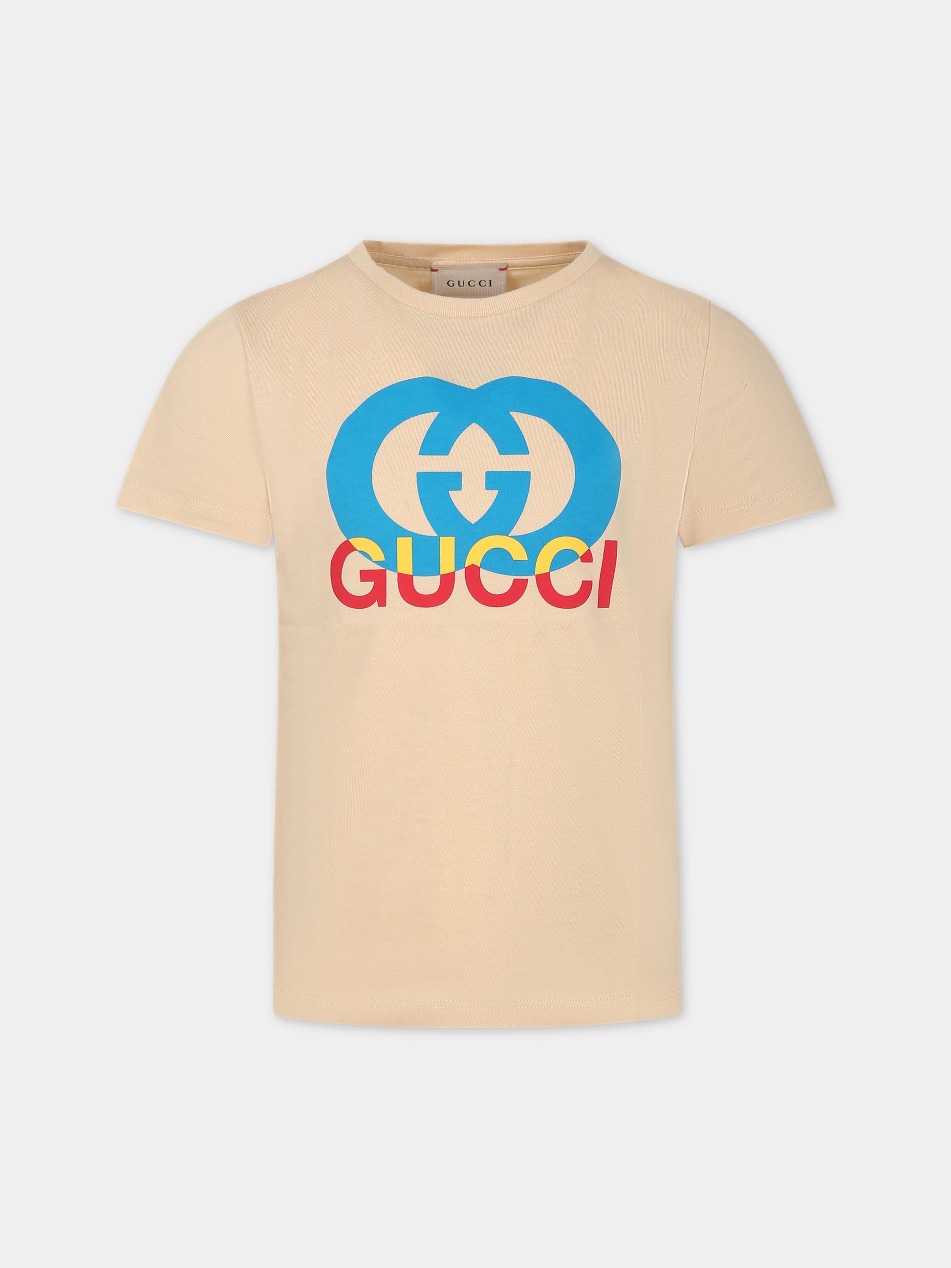 T-shirt avorio per bambini con stampa logo,Gucci Kids,547559 XJFMN 2361