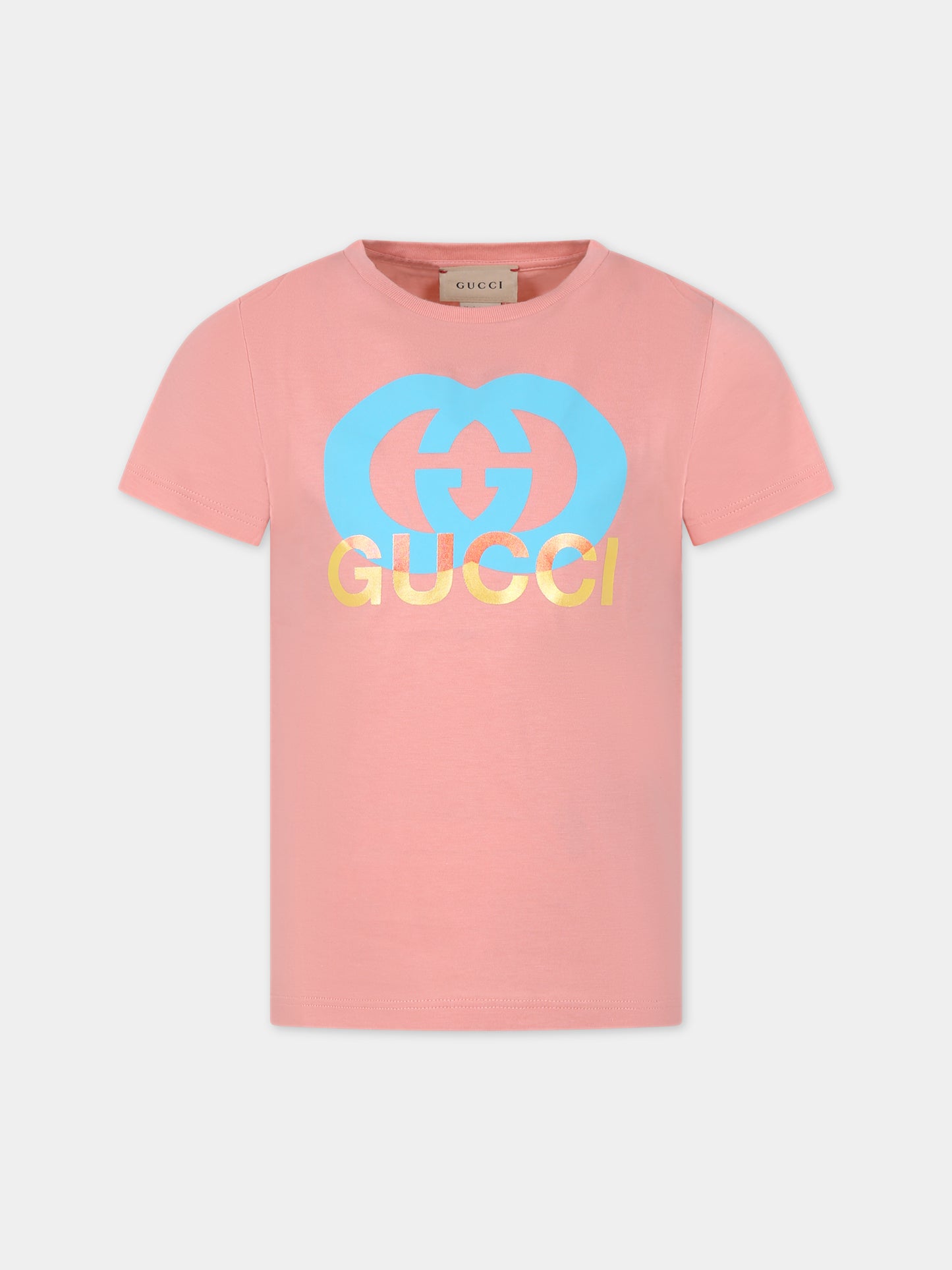 T-shirt rosa per bambina con stampa logo,Gucci Kids,547559 XJFMN 5339