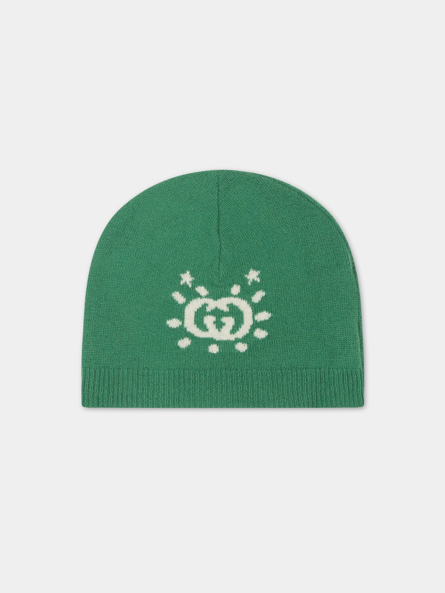 Berretto verde per bambino con doppia G,Gucci Kids,748423 4K206 3178