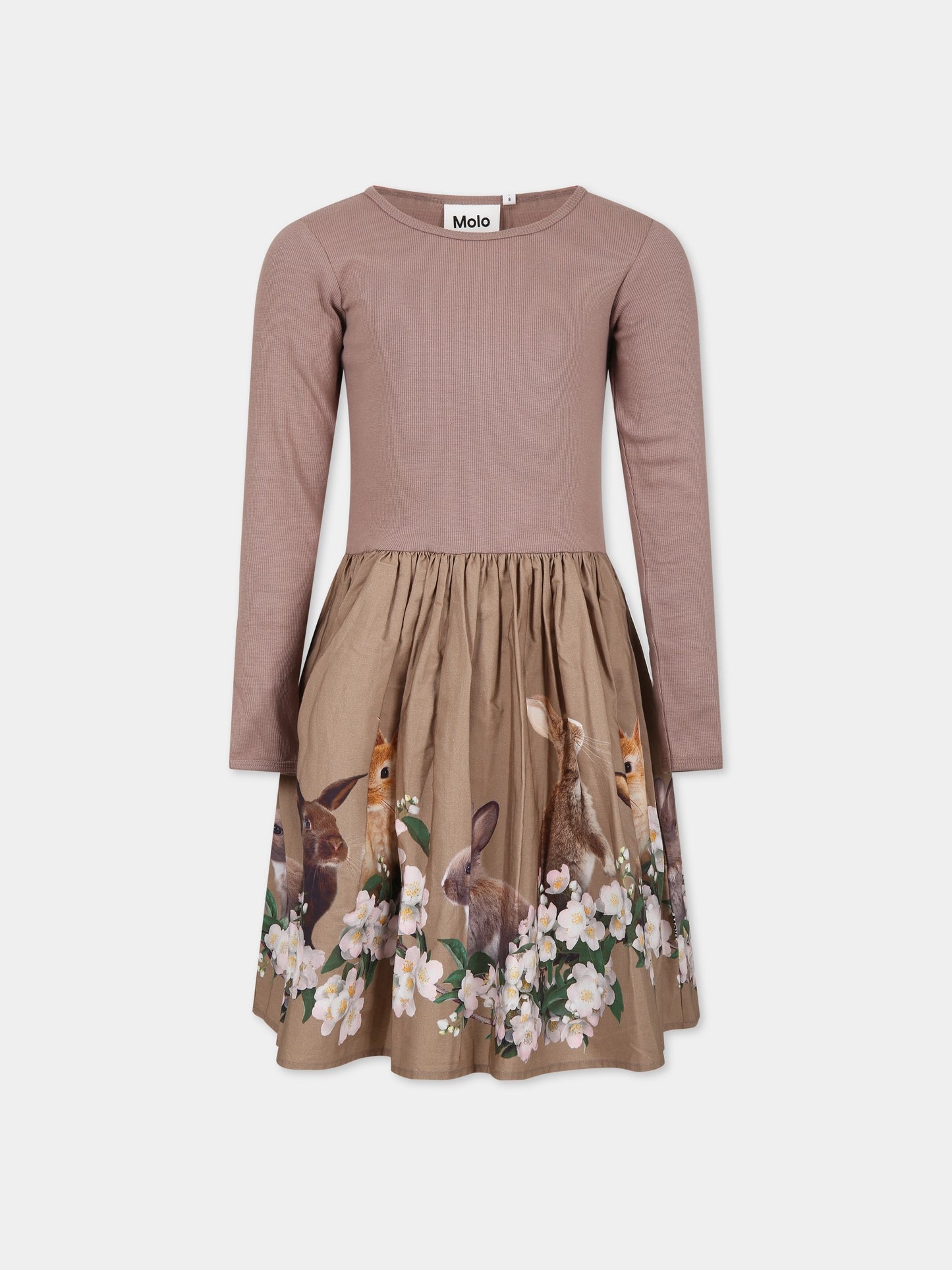 Vestito marrone per bambina con stampa,Molo,2W23E228 3308