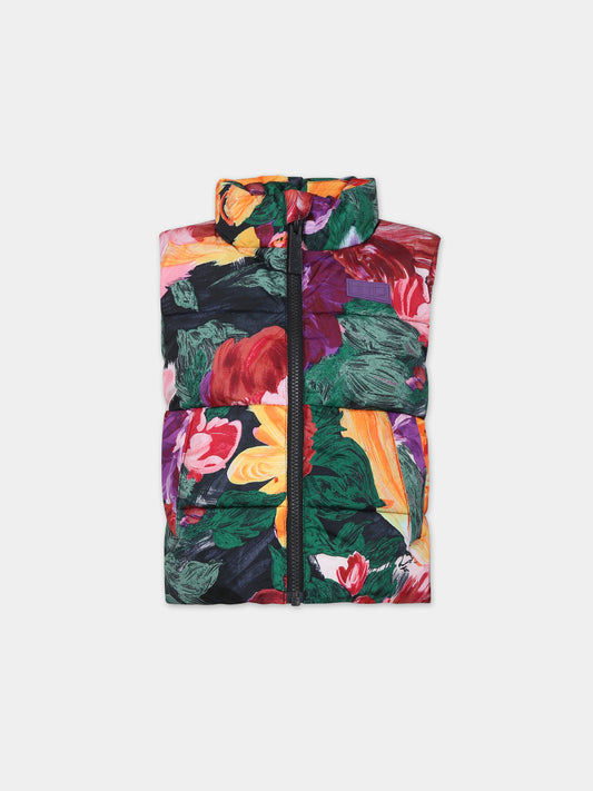 Gilet nero per bambina con stampa floreale,Molo,5W23M203 6857