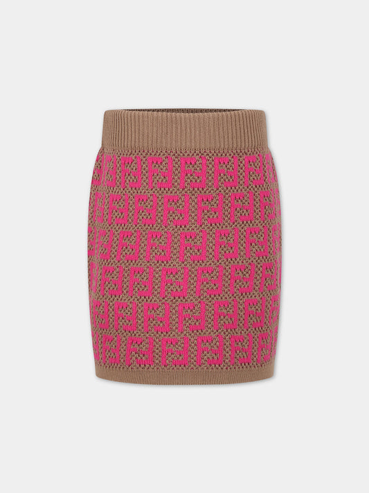 Gonna marrone per bambina con doppia FF,Fendi Kids,JFG135 AOBG F1M07