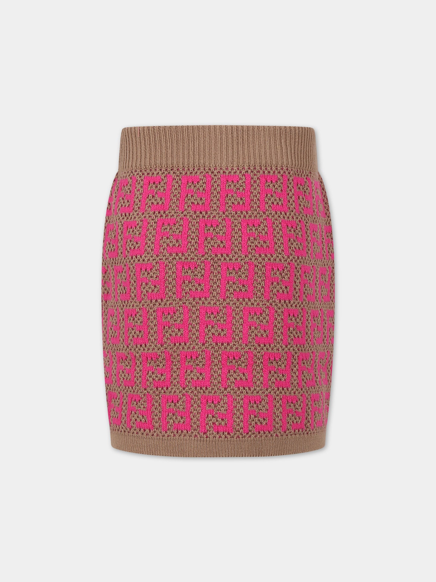 Gonna marrone per bambina con doppia FF,Fendi Kids,JFG135 AOBG F1M07