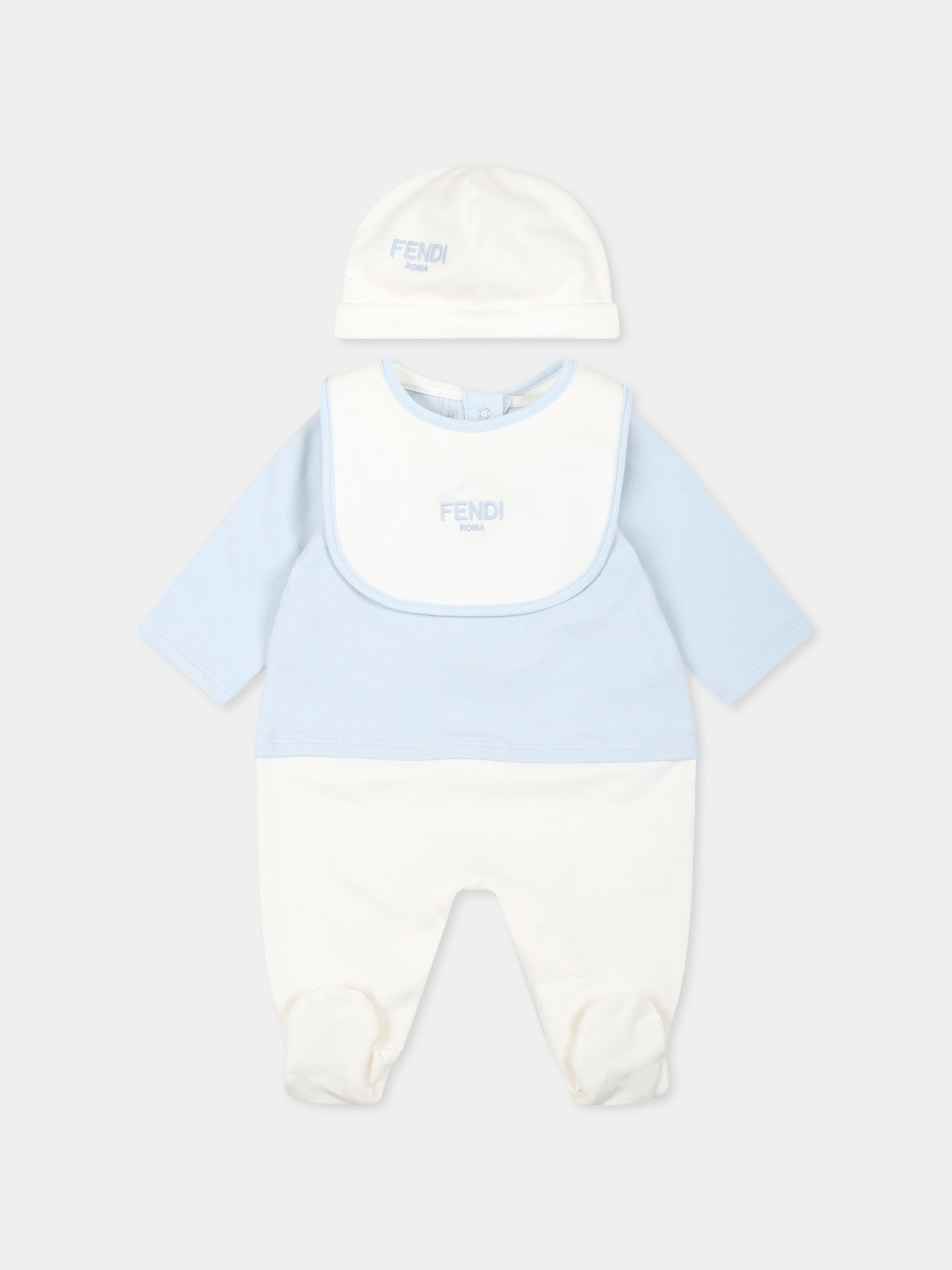 Set celeste per neonato con logo,Fendi Kids,BUK103 8RA F19J4