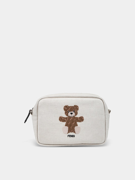 Pochette beige per bambina con orso e logo,Fendi Kids,8N0200 ANLD F1LPS