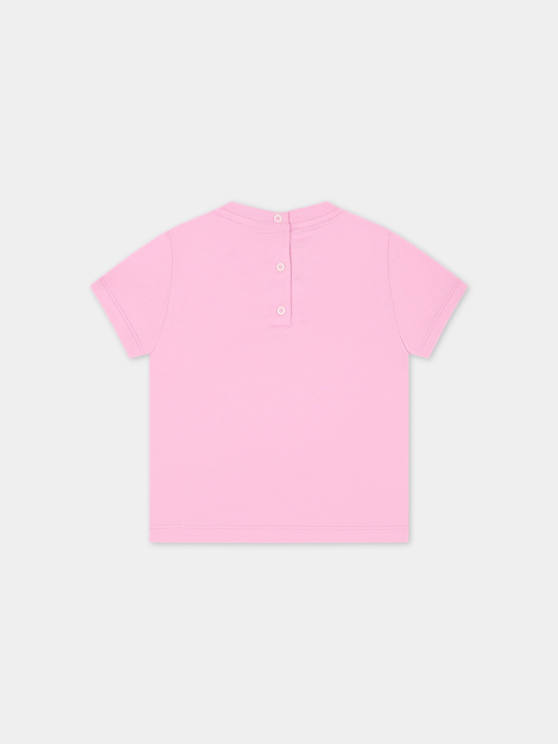 T-shirt rosa per neonata con orsetto Fendi,Fendi Kids,BUI069 7AJ F0U0J