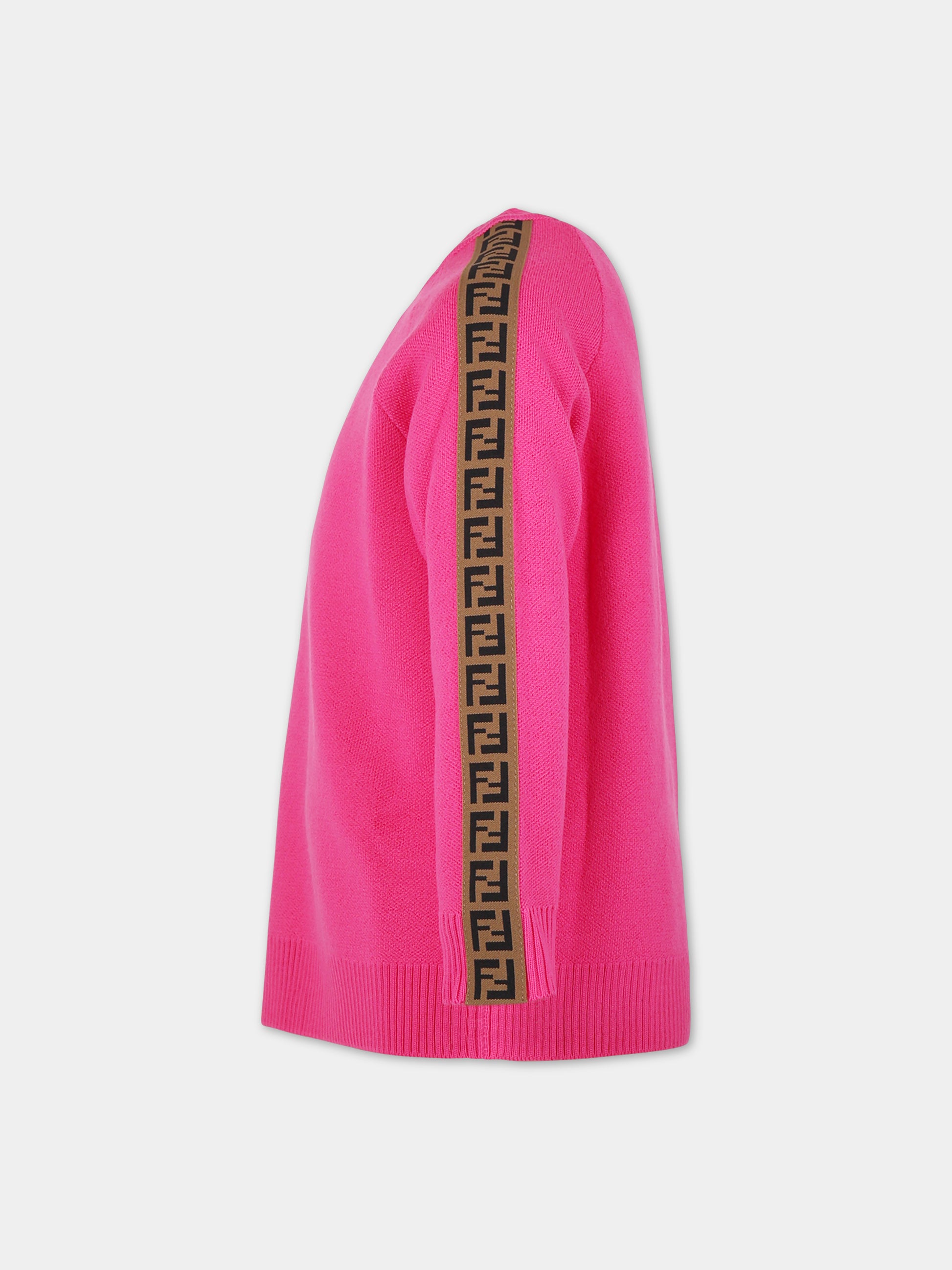 Maglione fucsia per bambina con doppia FF,Fendi Kids,JUG003 AMHJ F0UJ3