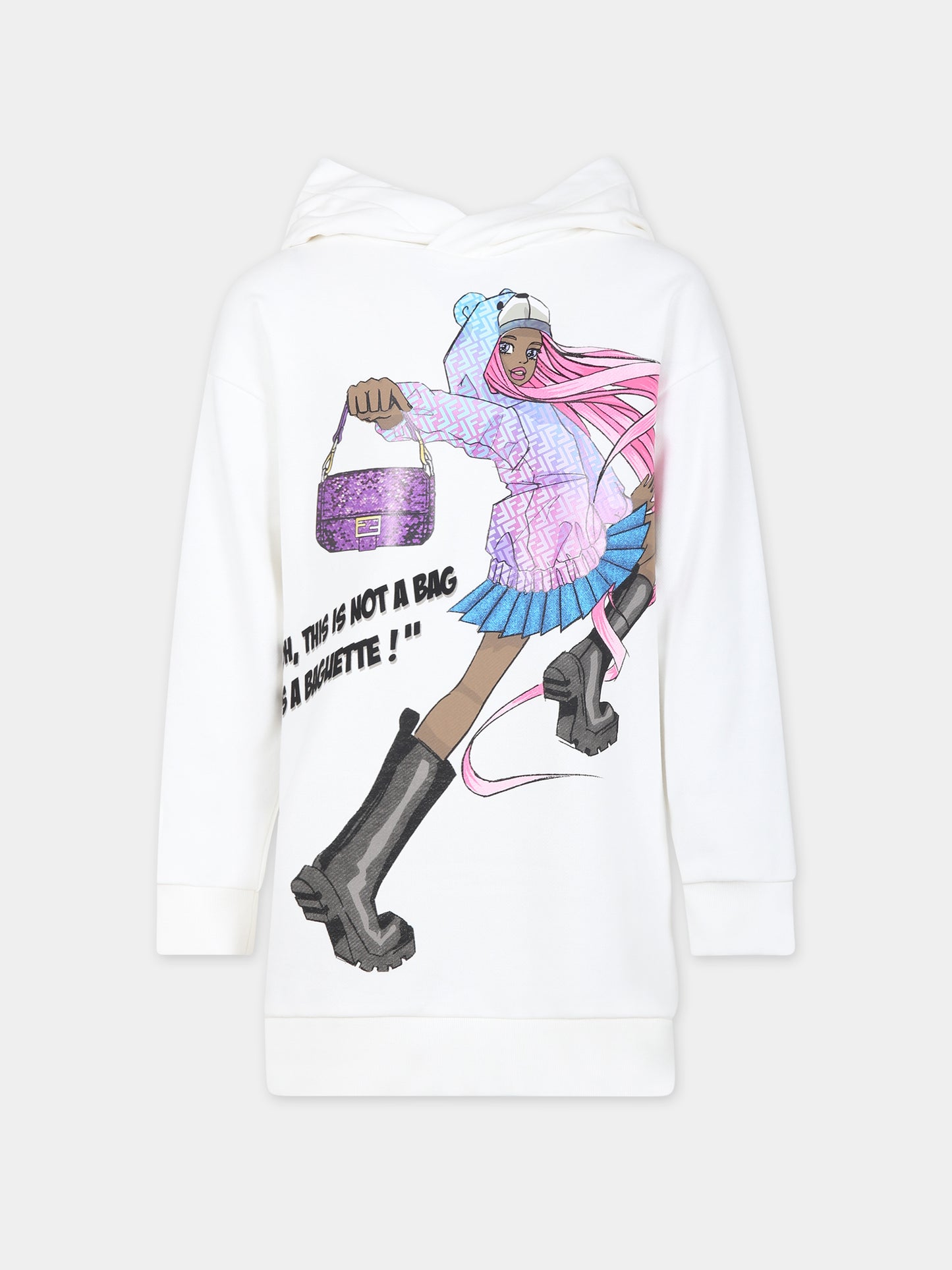 Felpa bianca con manga per bambina,Fendi Kids,JFB611 5V0 F0TU9