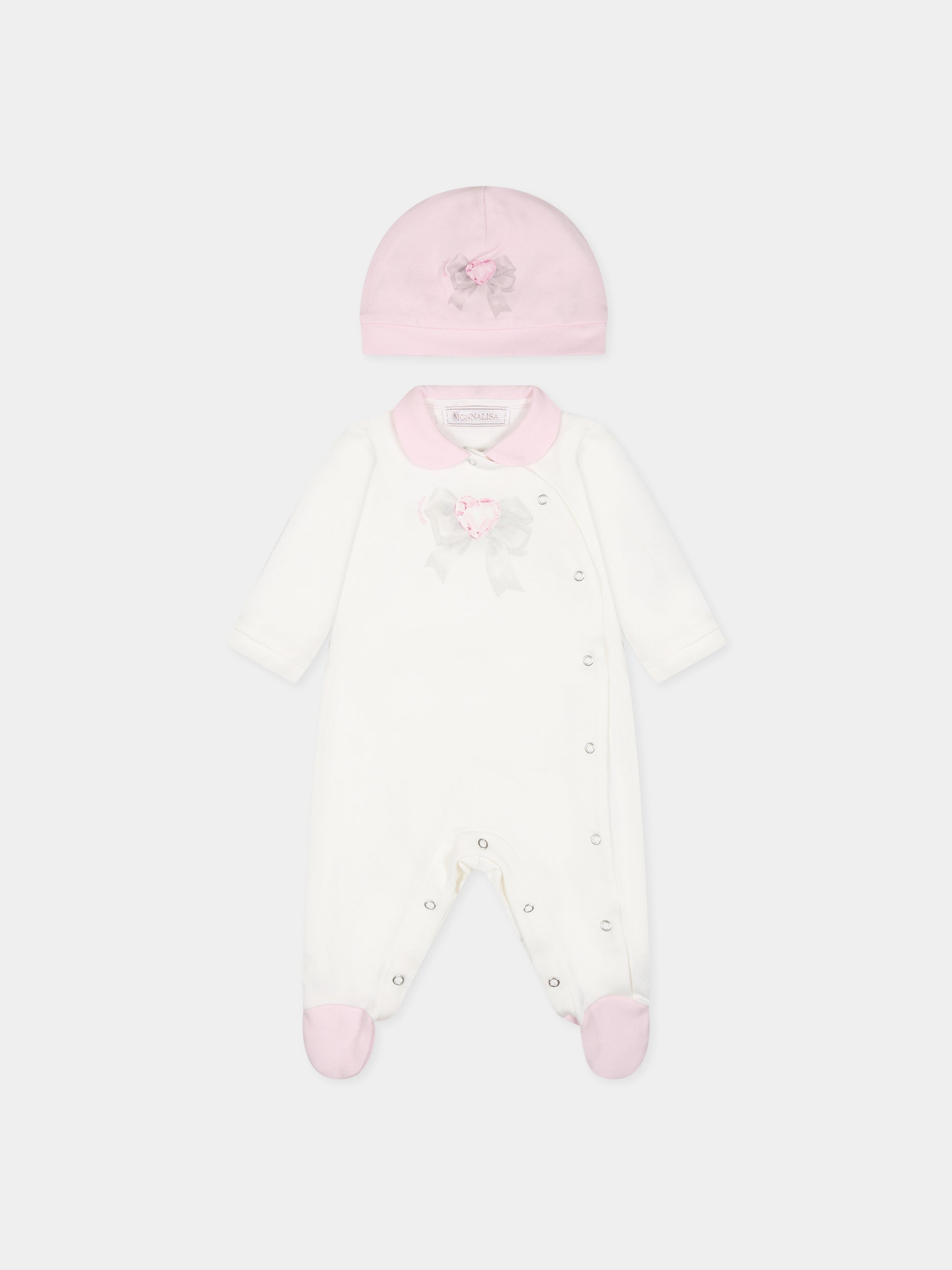 Set bianco per neonata con cuore e logo,Monnalisa,35B503 2004 0191