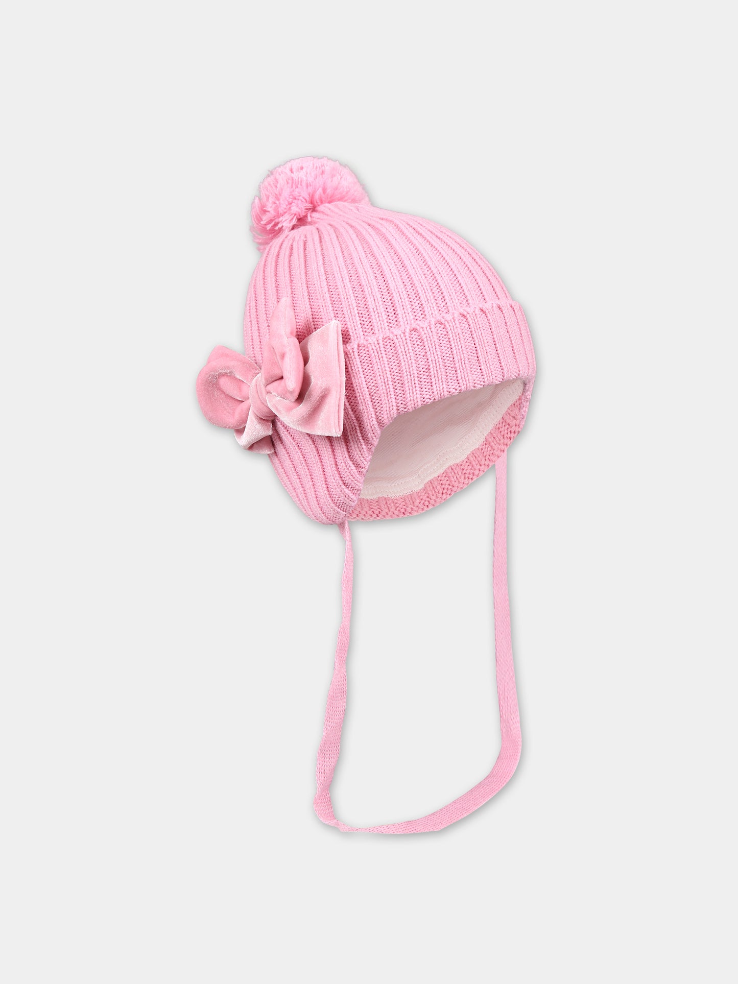 Berretto rosa per neonata con fiocchi,Monnalisa,37B000 2089 0091