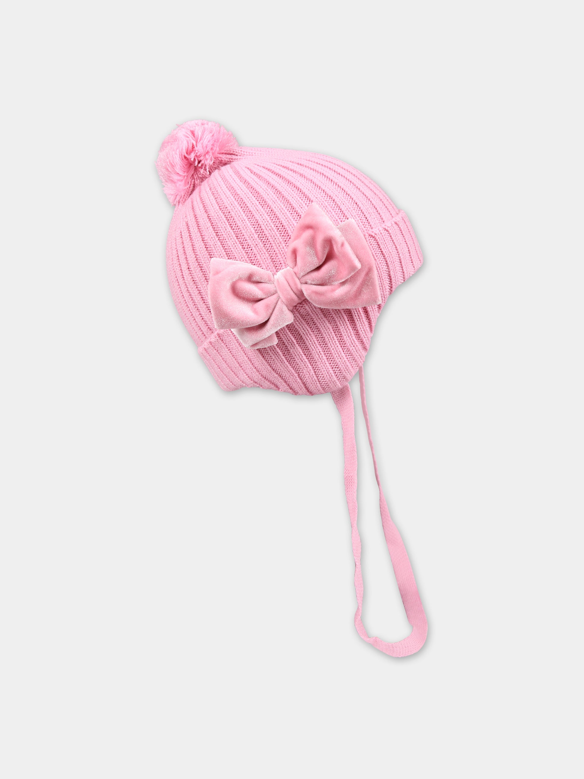Berretto rosa per neonata con fiocchi,Monnalisa,37B000 2089 0091