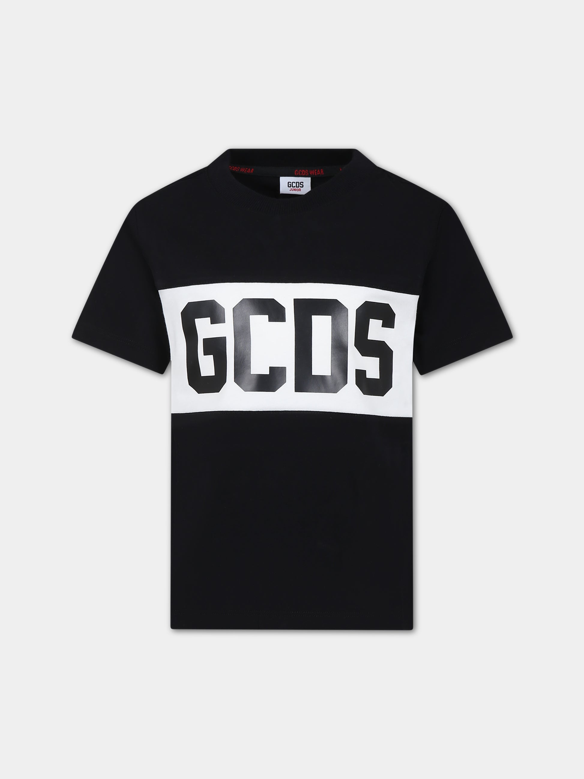 T-shirt nera per bambini con logo,Gcds Kids,DOM005 LAA22 60100