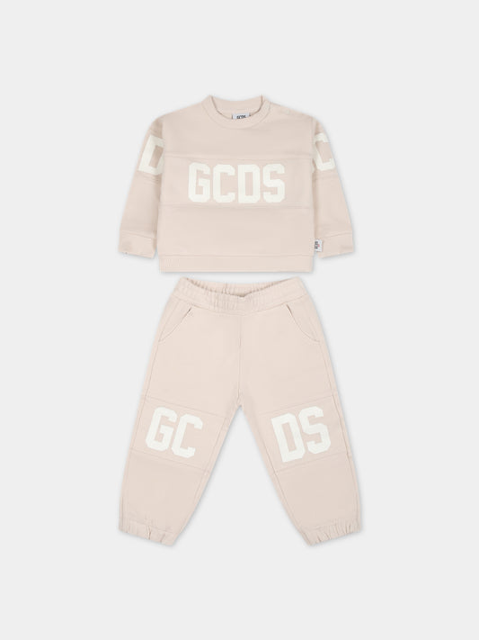 Completo beige per neonati con logo,Gcds Kids,GOK003 LCA44 20325