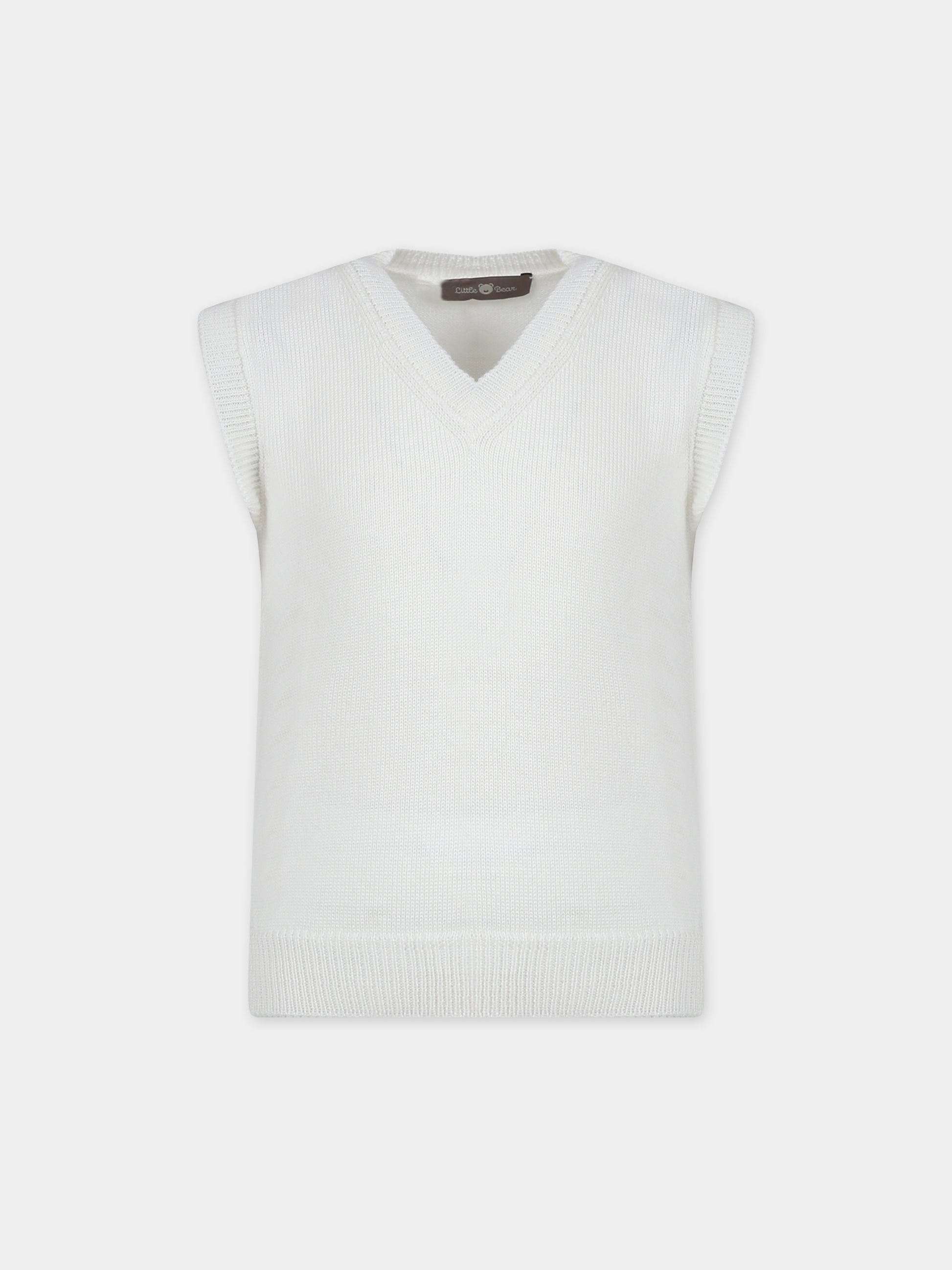 Maglia gilet bianca per bambino,Little Bear,7159 LATTE