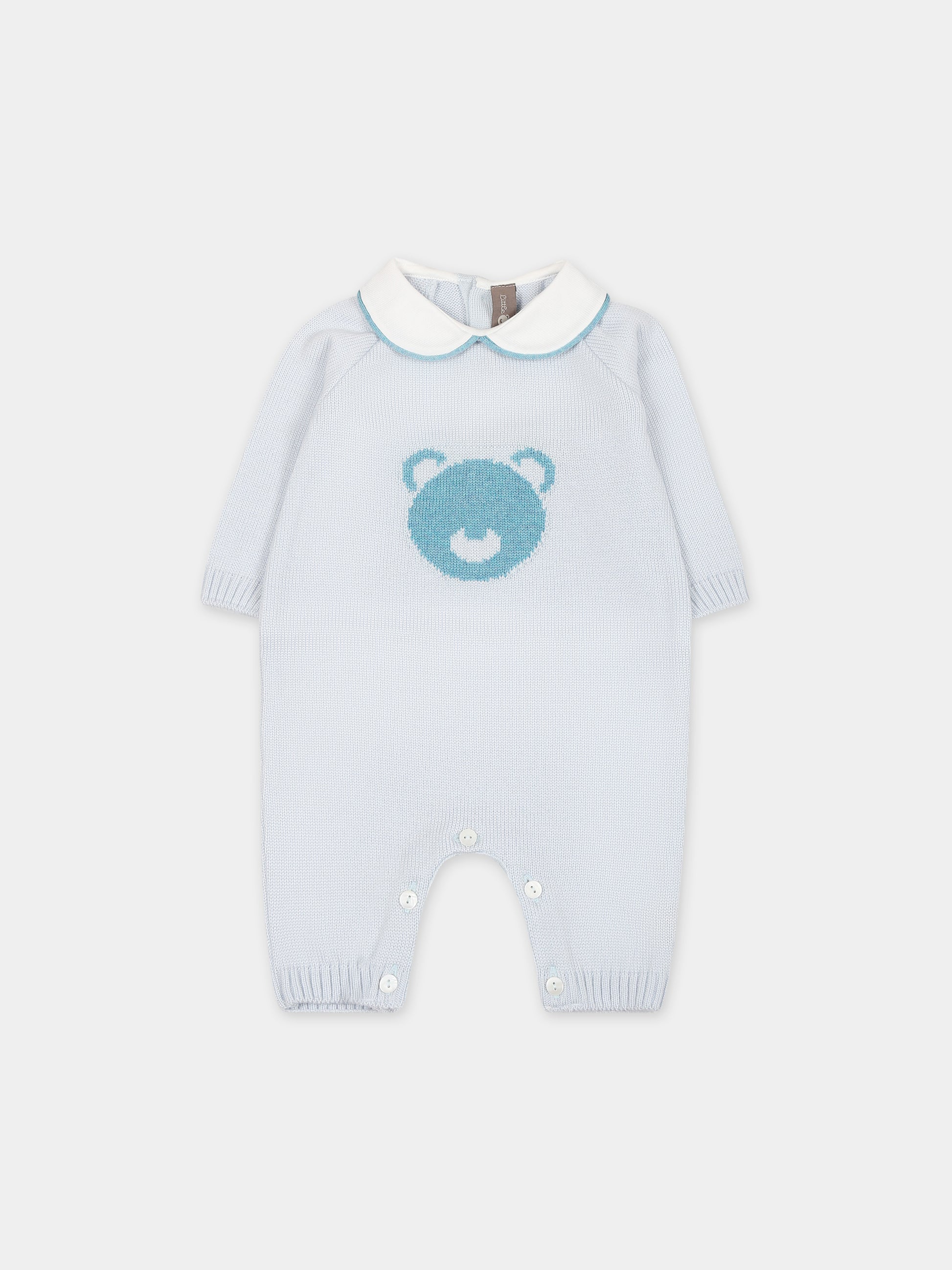 Tutina azzurra per neonato con orso ricamato,Little Bear,7137 CIELO/POLVERE