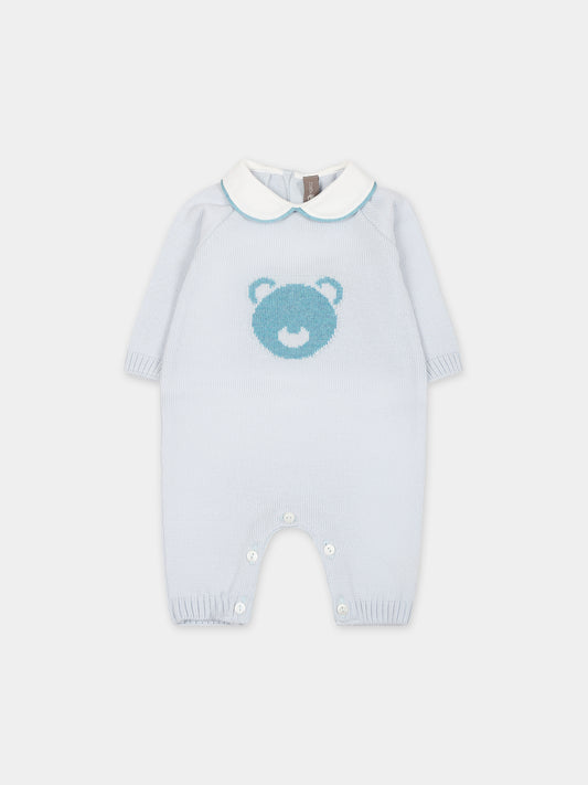 Tutina azzurra per neonato con orso ricamato,Little Bear,7137 CIELO/POLVERE