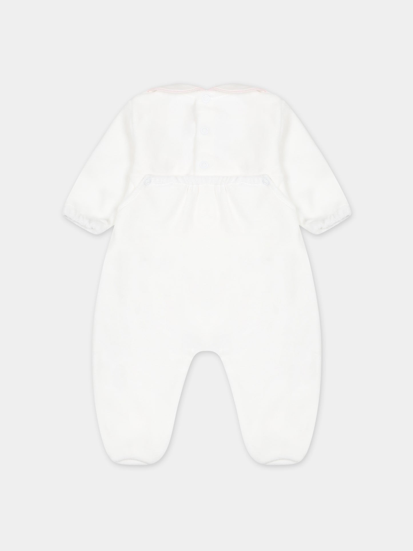 Tutina bianca per neonata con ricamo,Little Bear,7045 LATTE/ROSA
