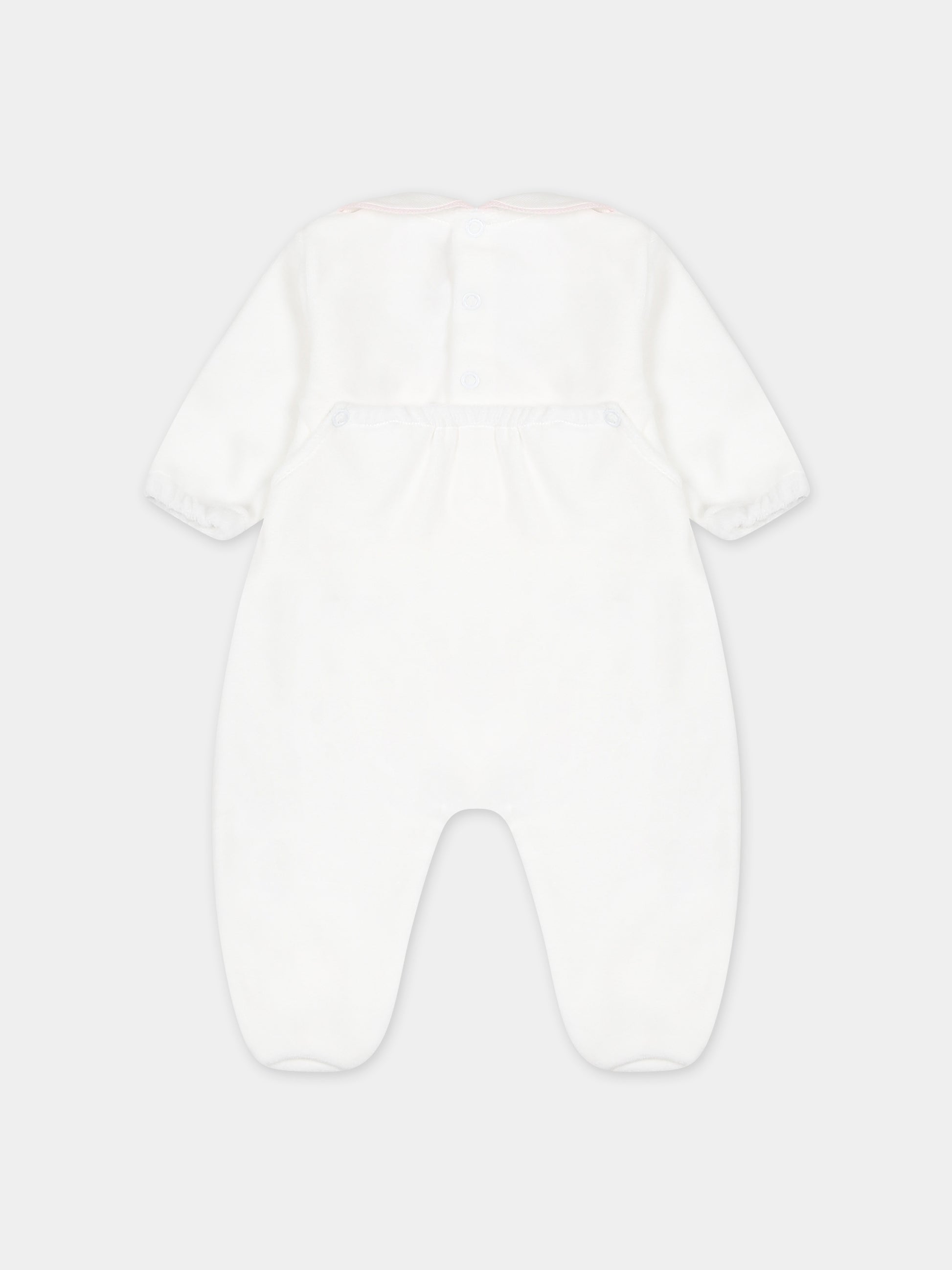 Tutina bianca per neonata con ricamo,Little Bear,7045 LATTE/ROSA