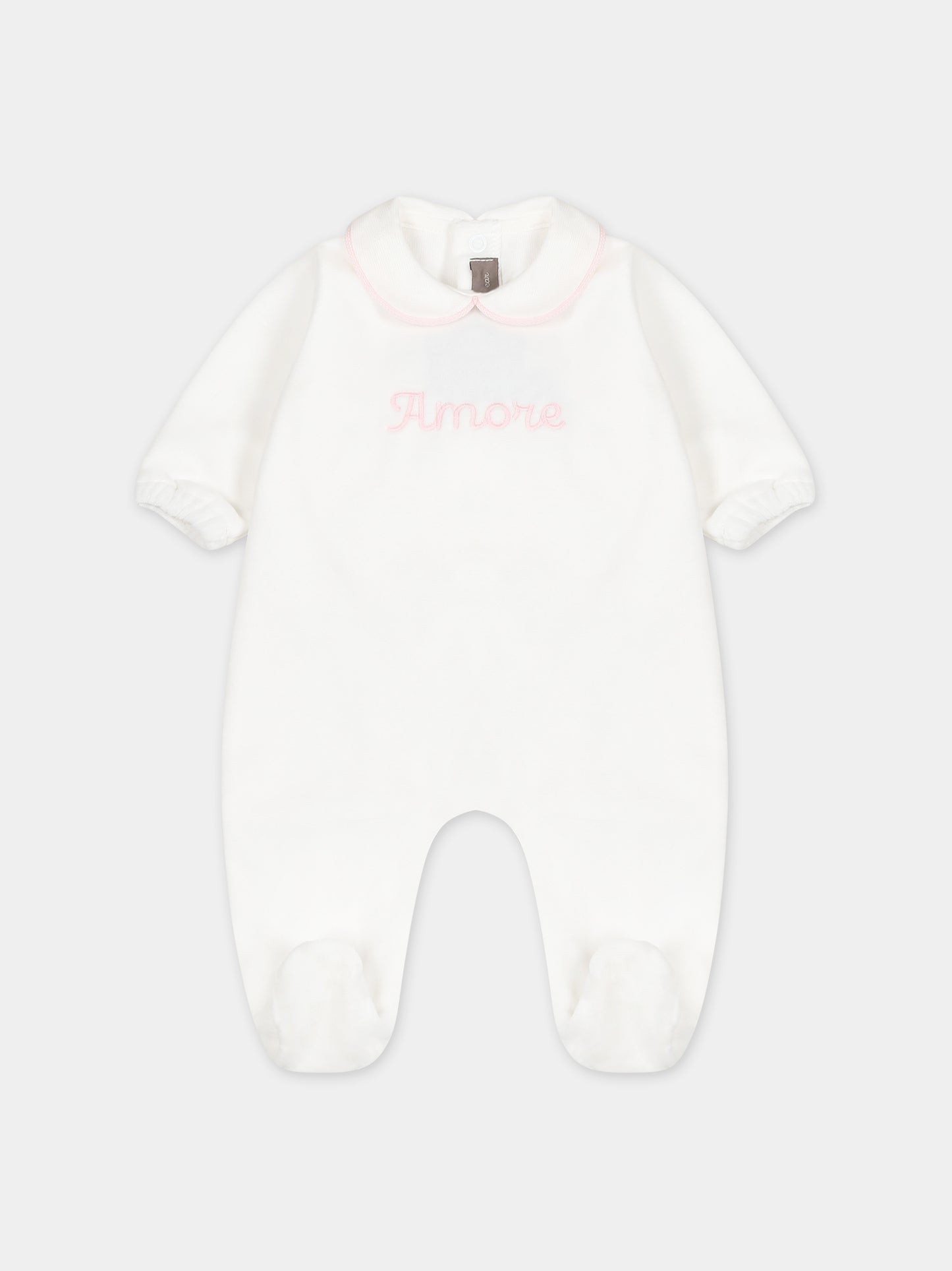 Tutina bianca per neonata con ricamo,Little Bear,7041 LATTE/ROSA