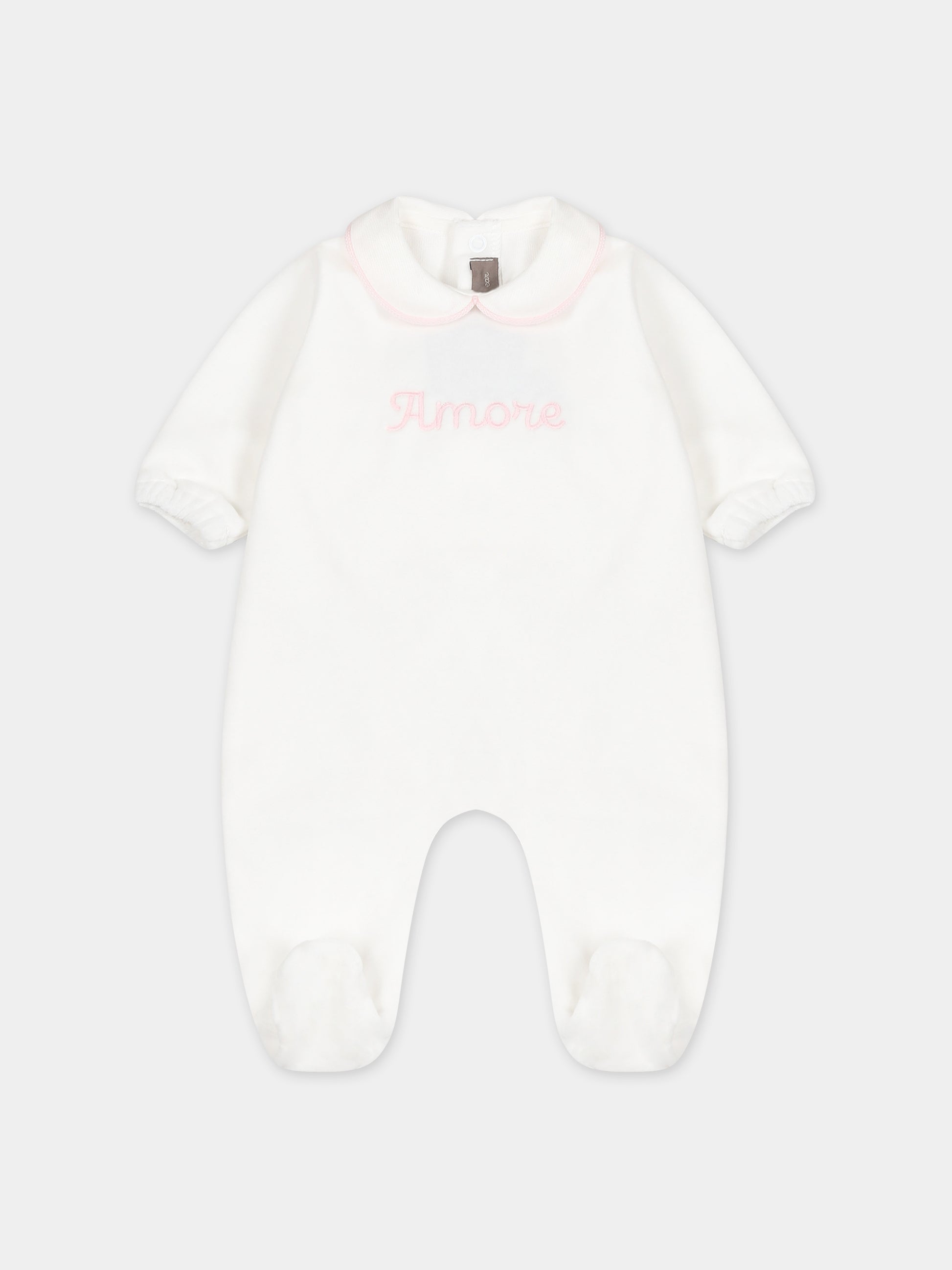 Tutina bianca per neonata con ricamo,Little Bear,7041 LATTE/ROSA