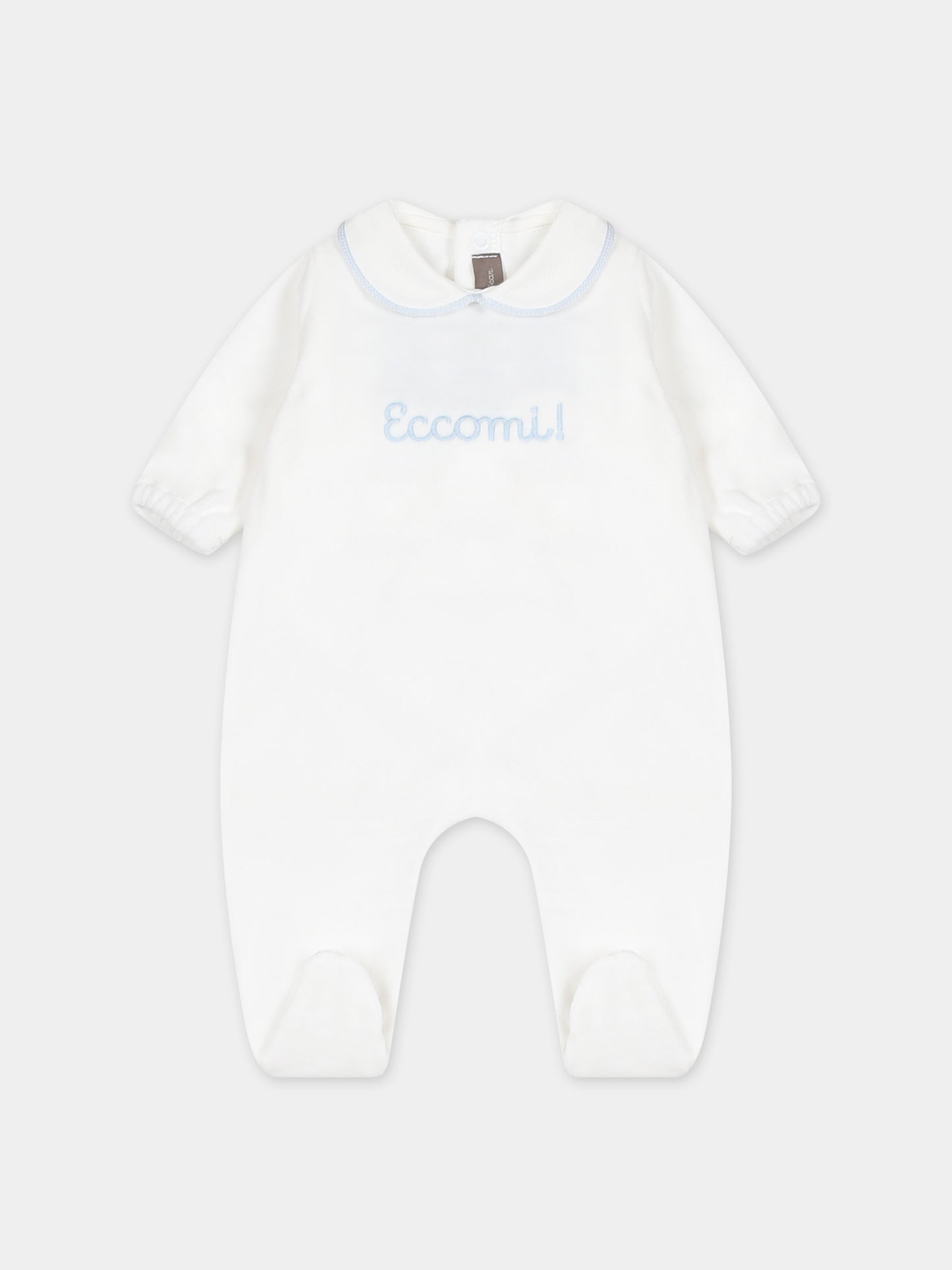 Tutina bianca per neonato con ricamo,Little Bear,7040 LATTE/CIELO