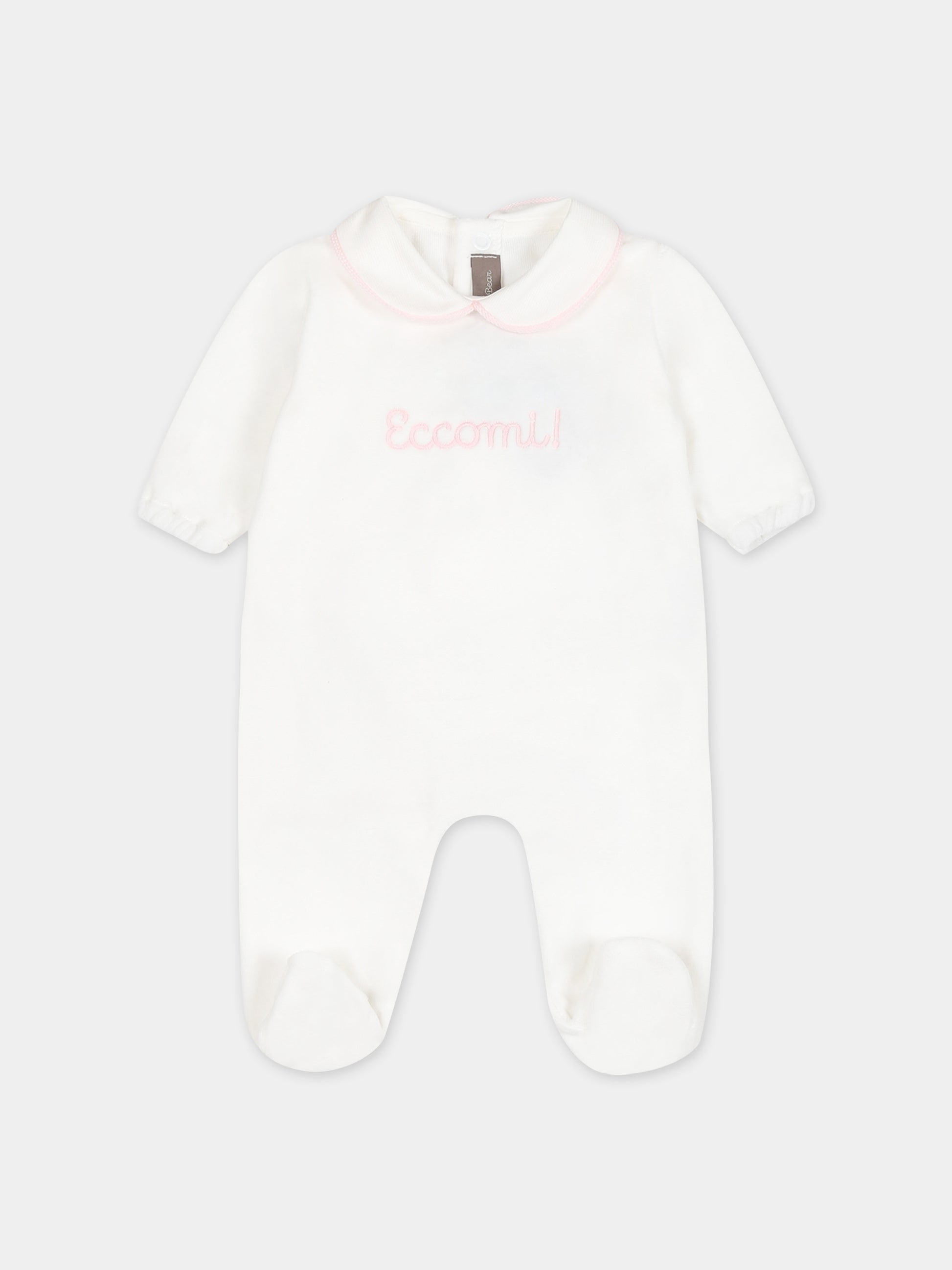 Tutina bianca per neonata con ricamo,Little Bear,7040 LATTE/ROSA