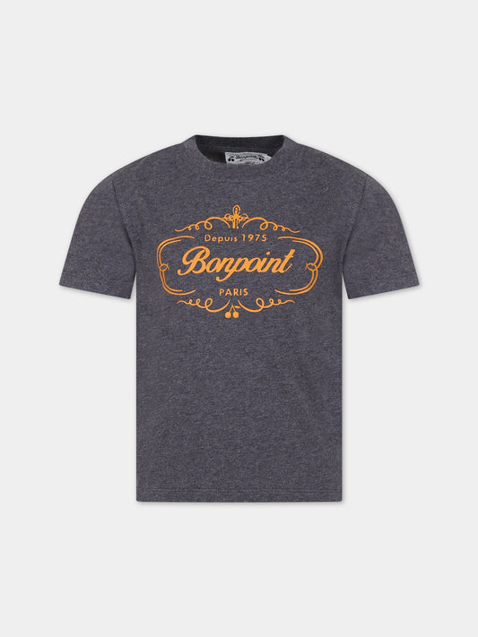 T-shirt grigia per bambino con logo arancione,Bonpoint,W03BTSK00002 195C