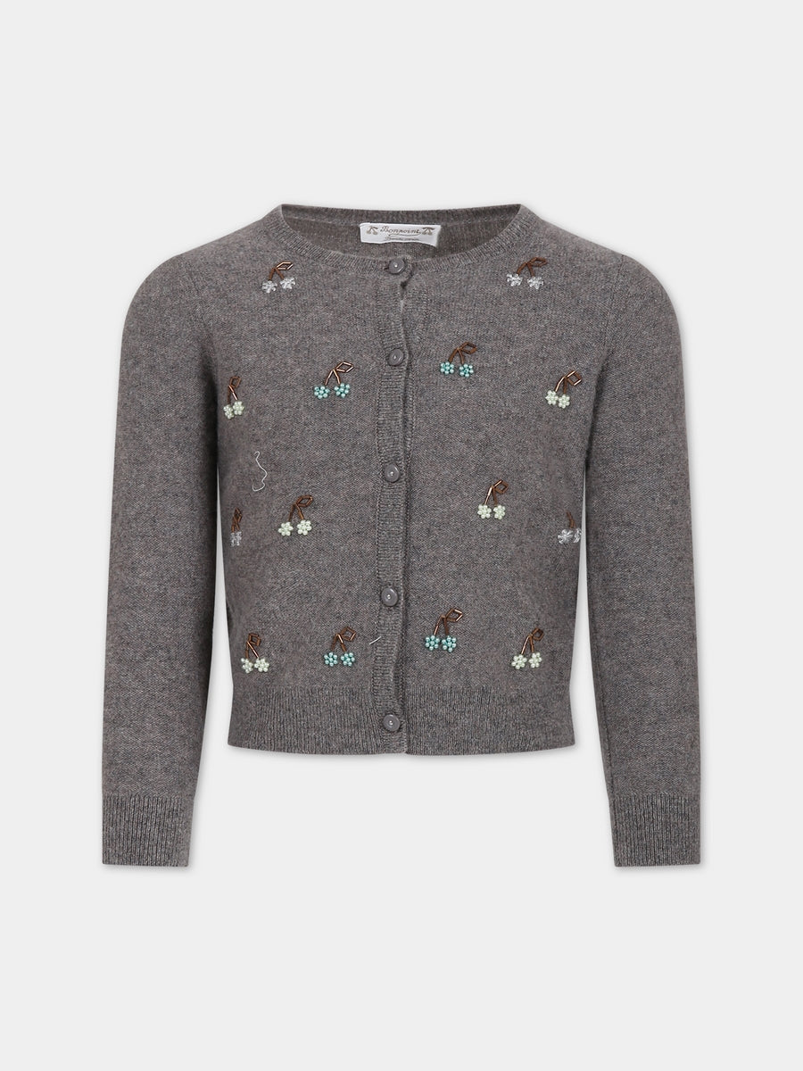 Cardigan grigio per bambina con ciliege,Bonpoint,W03GCAK00009 162B