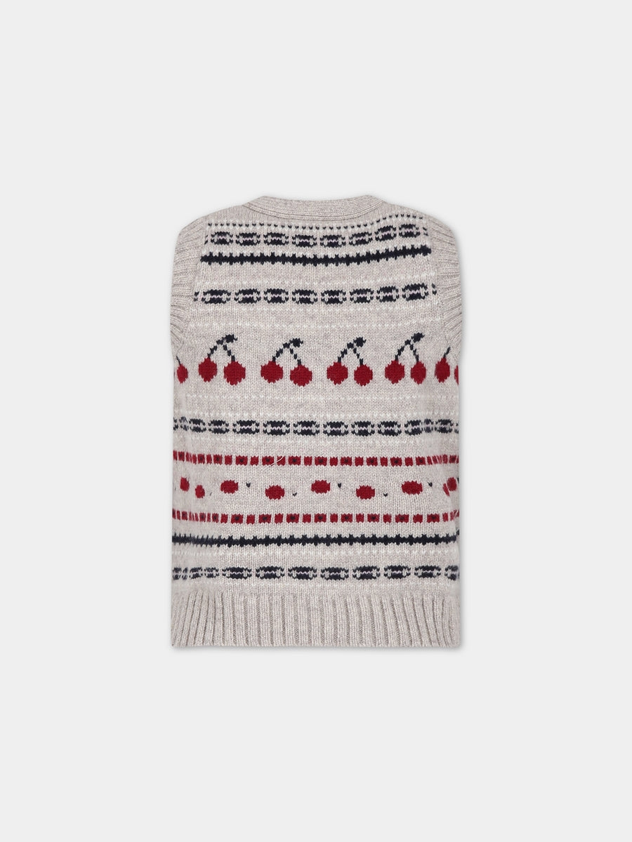 Gilet beige per bambina con ciliegie,Bonpoint,W03GCAK00014 992