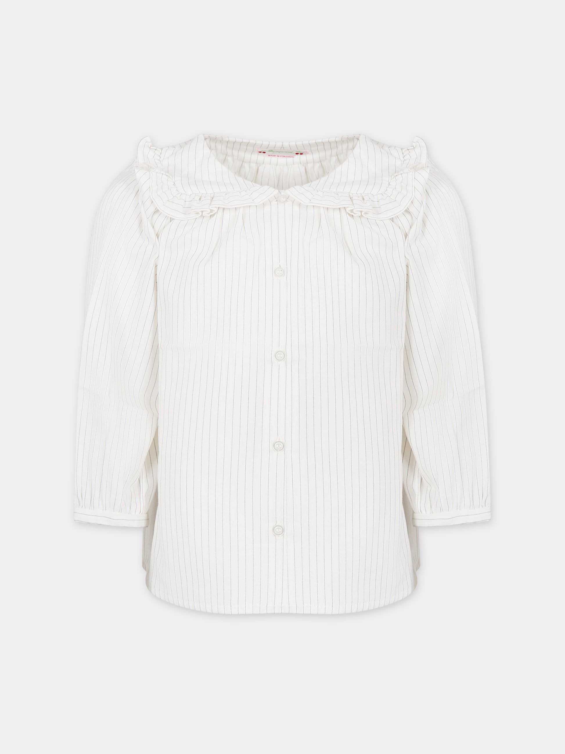 Camicia bianca per bambina a righe,Bonpoint,W03GBLW00002 203