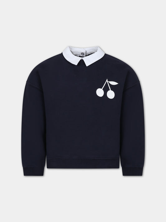 Felpa blu per bambina con ciliegia,Bonpoint,W03GSWK00005 170