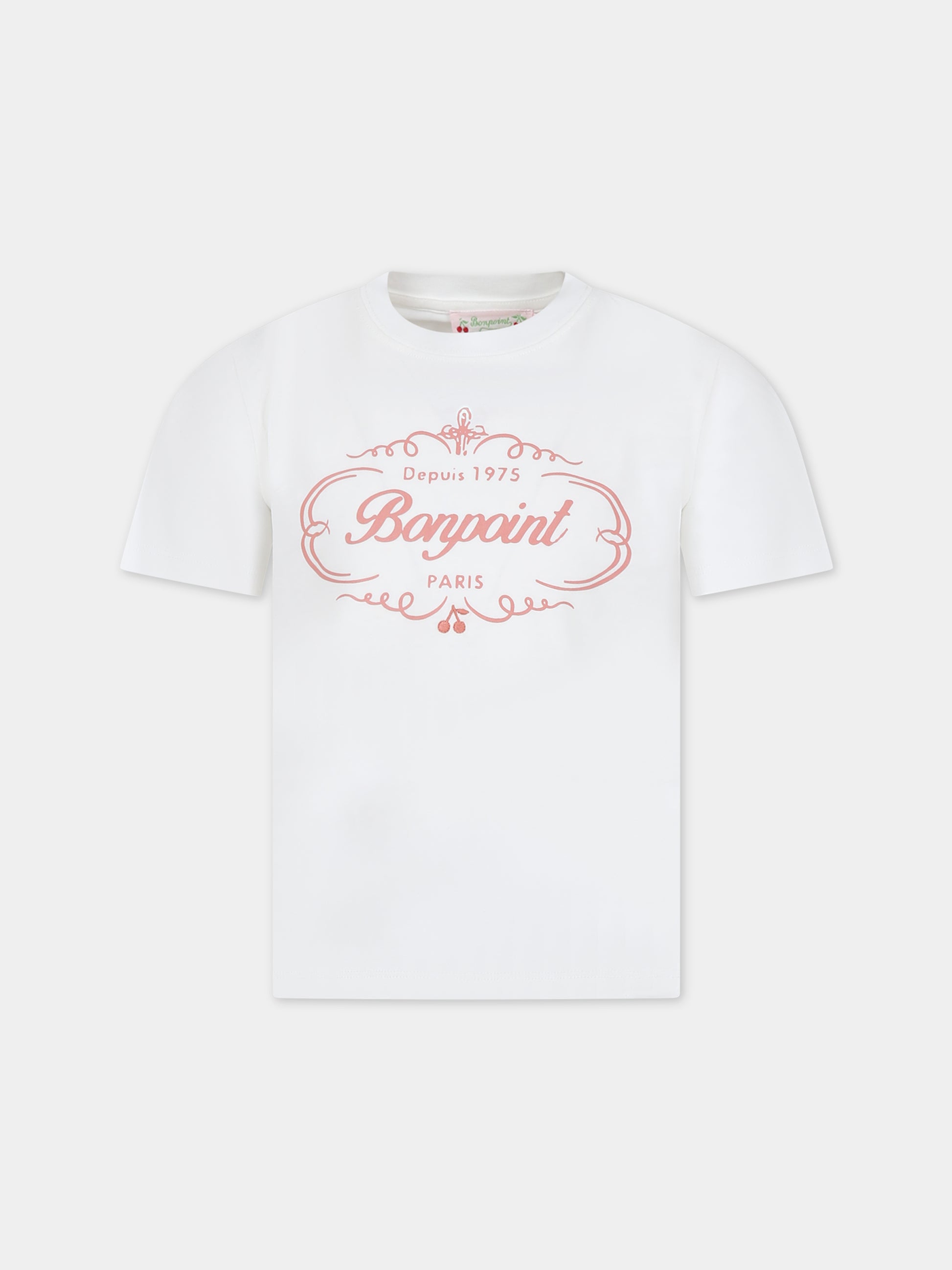 T-shirt bianca per bambina con logo,Bonpoint,W03GTSK00004 124