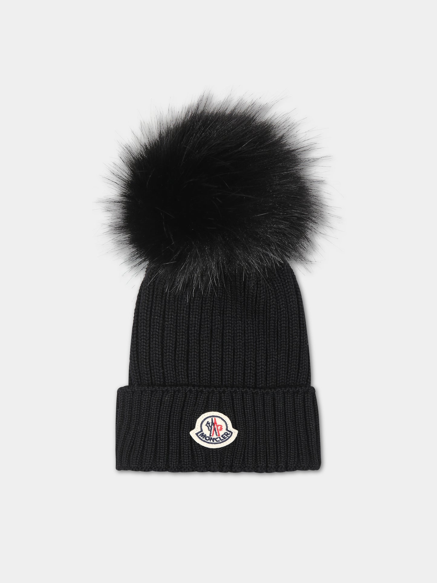 Berretto nero per bambina con logo,Moncler Kids,954 3B00018 04S01 999