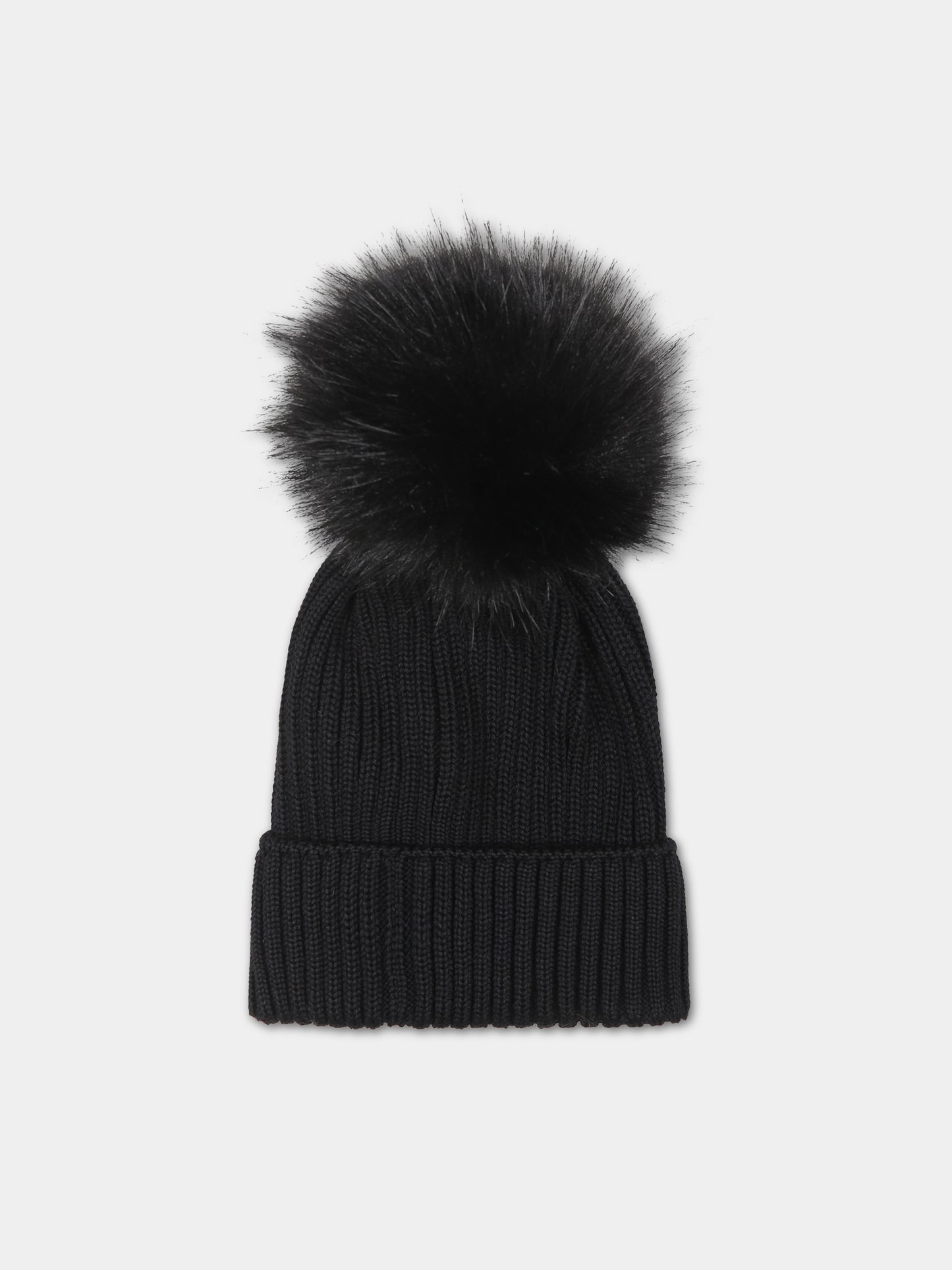 Berretto nero per bambina con logo,Moncler Kids,954 3B00018 04S01 999