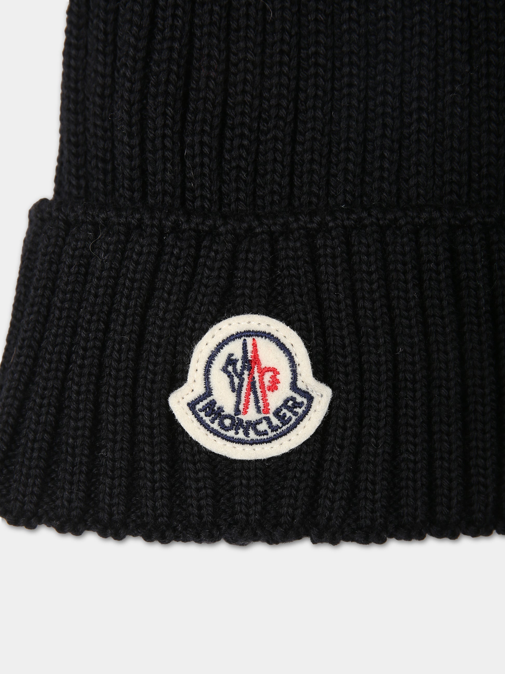 Berretto nero per bambina con logo,Moncler Kids,954 3B00018 04S01 999