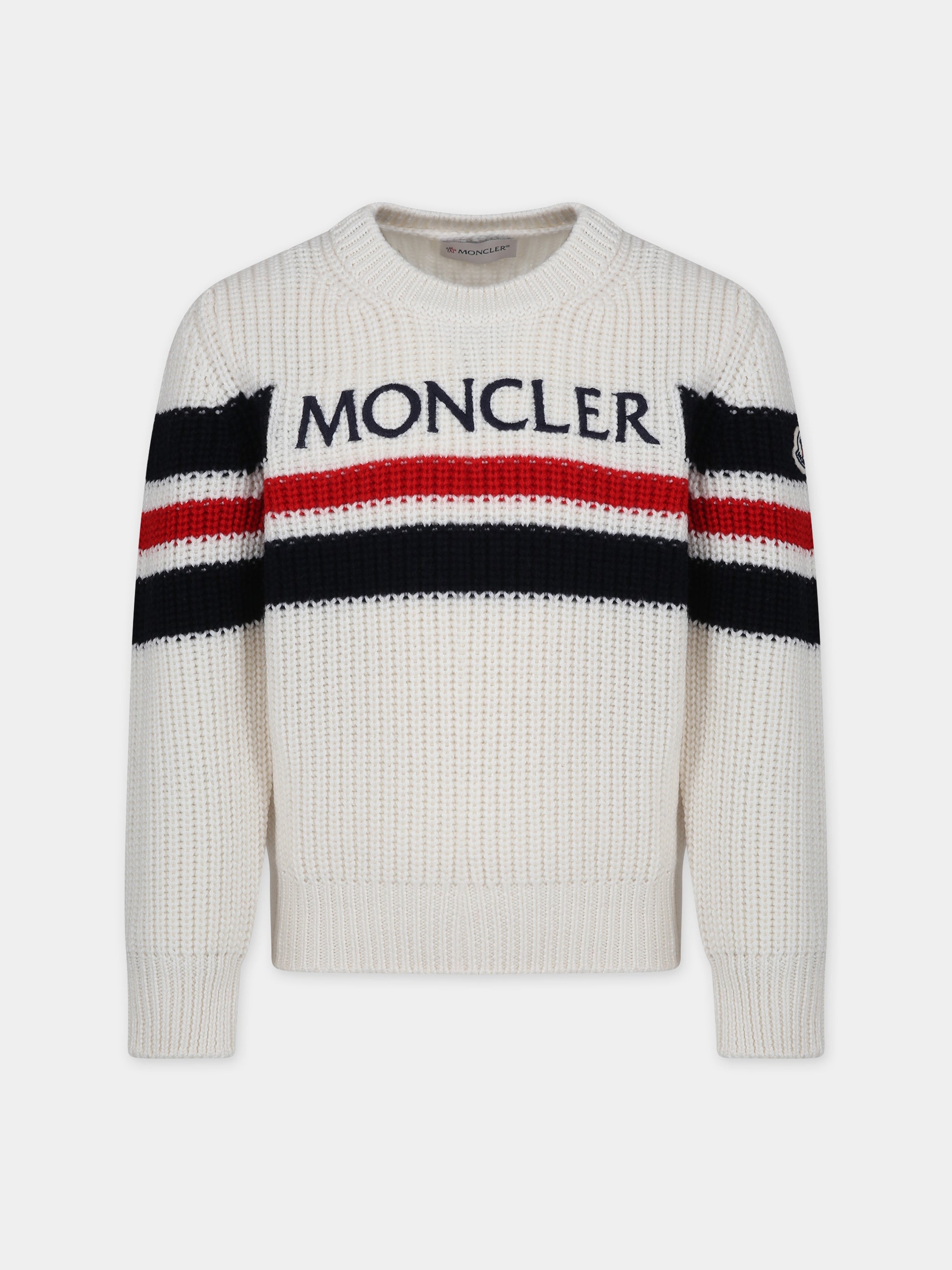 Ivory sweater for boy with logo,Moncler Kids,954 9C00006 M1131 F07