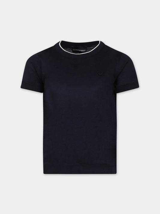 T-shirt blu per bambino con logo e aquilotto,Armani Junior,6R4T87 1JUVZ 09R3