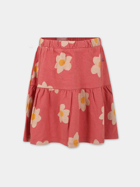 Gonna rosa per bambina con stampa fiori,Bobo Choses,223AC097